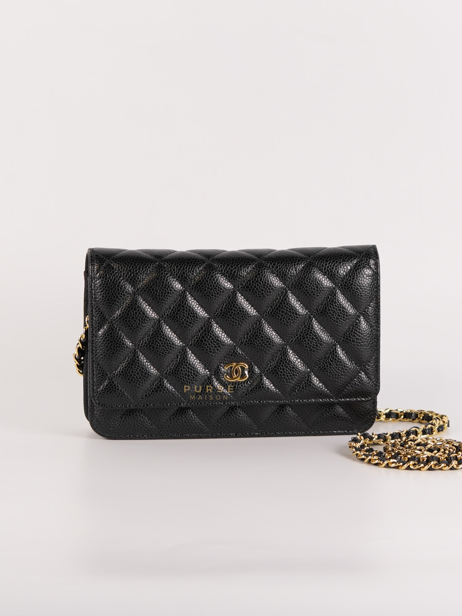 Classic Wallet on Chain Black Quilted Caviar Leather in Gold Hardware Series 31