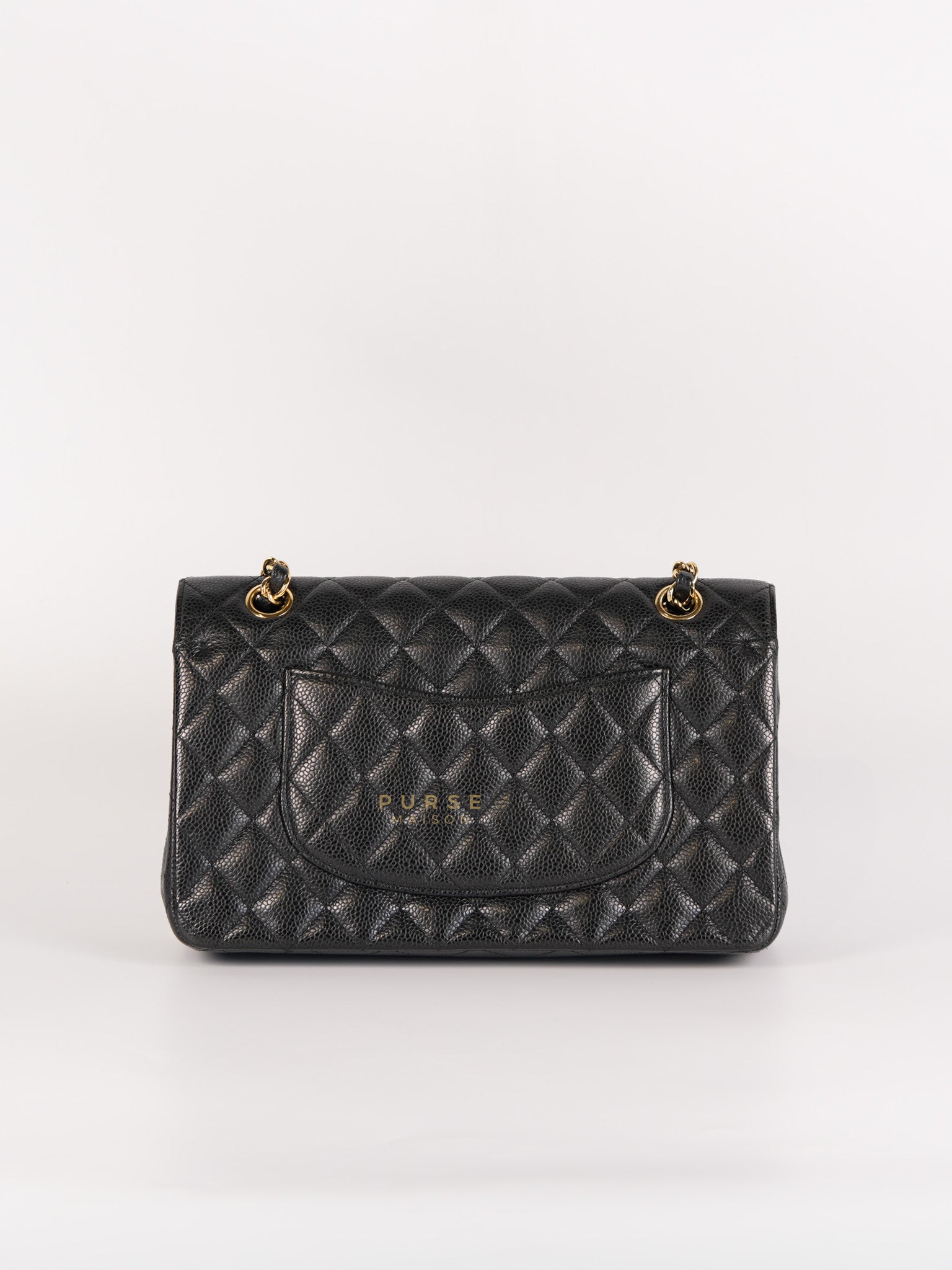 Classic Double Flap Medium in Black Quilted Caviar Leather and Gold Hardware Series 19