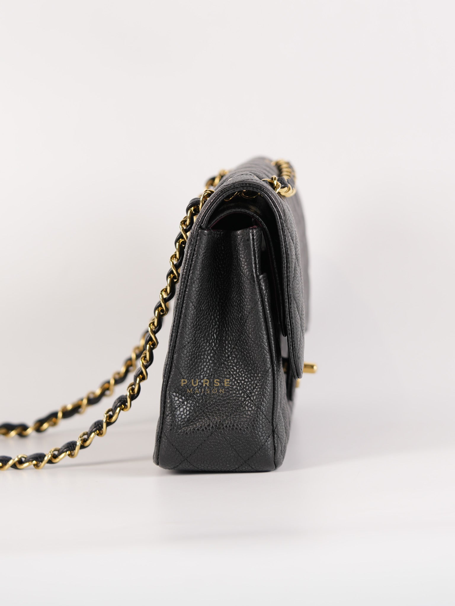 Classic Double Flap Medium in Black Quilted Caviar Leather and Gold Hardware Series 19