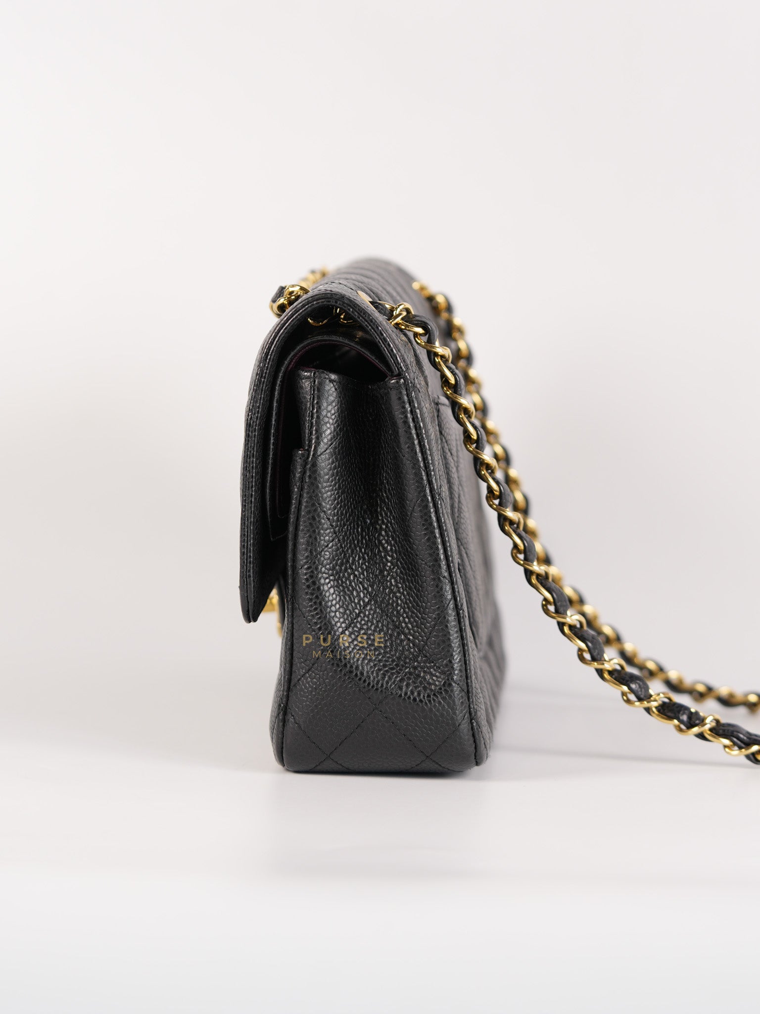 Classic Double Flap Medium in Black Quilted Caviar Leather and Gold Hardware Series 19