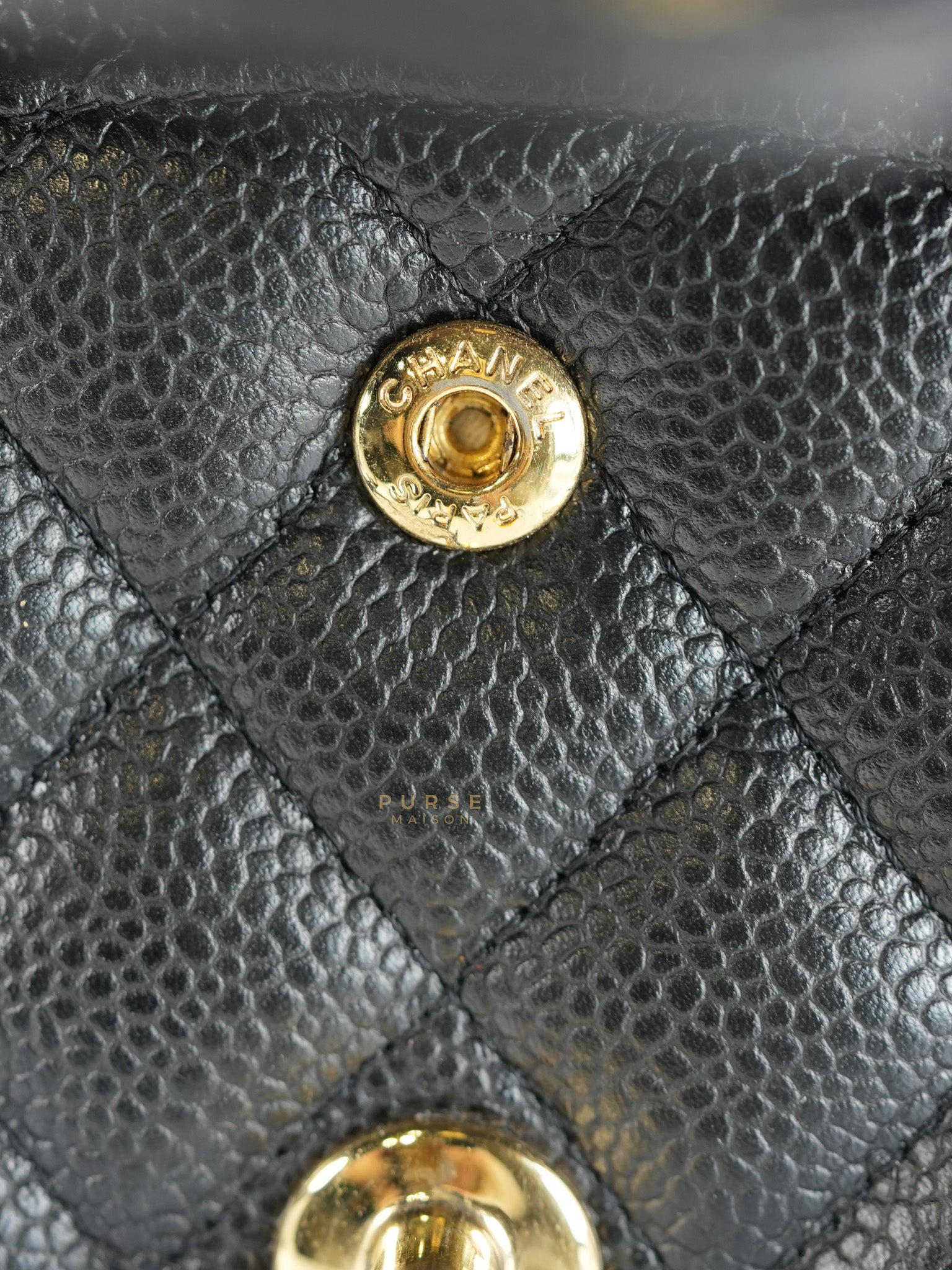 Classic Double Flap Medium in Black Quilted Caviar Leather and Gold Hardware Series 19