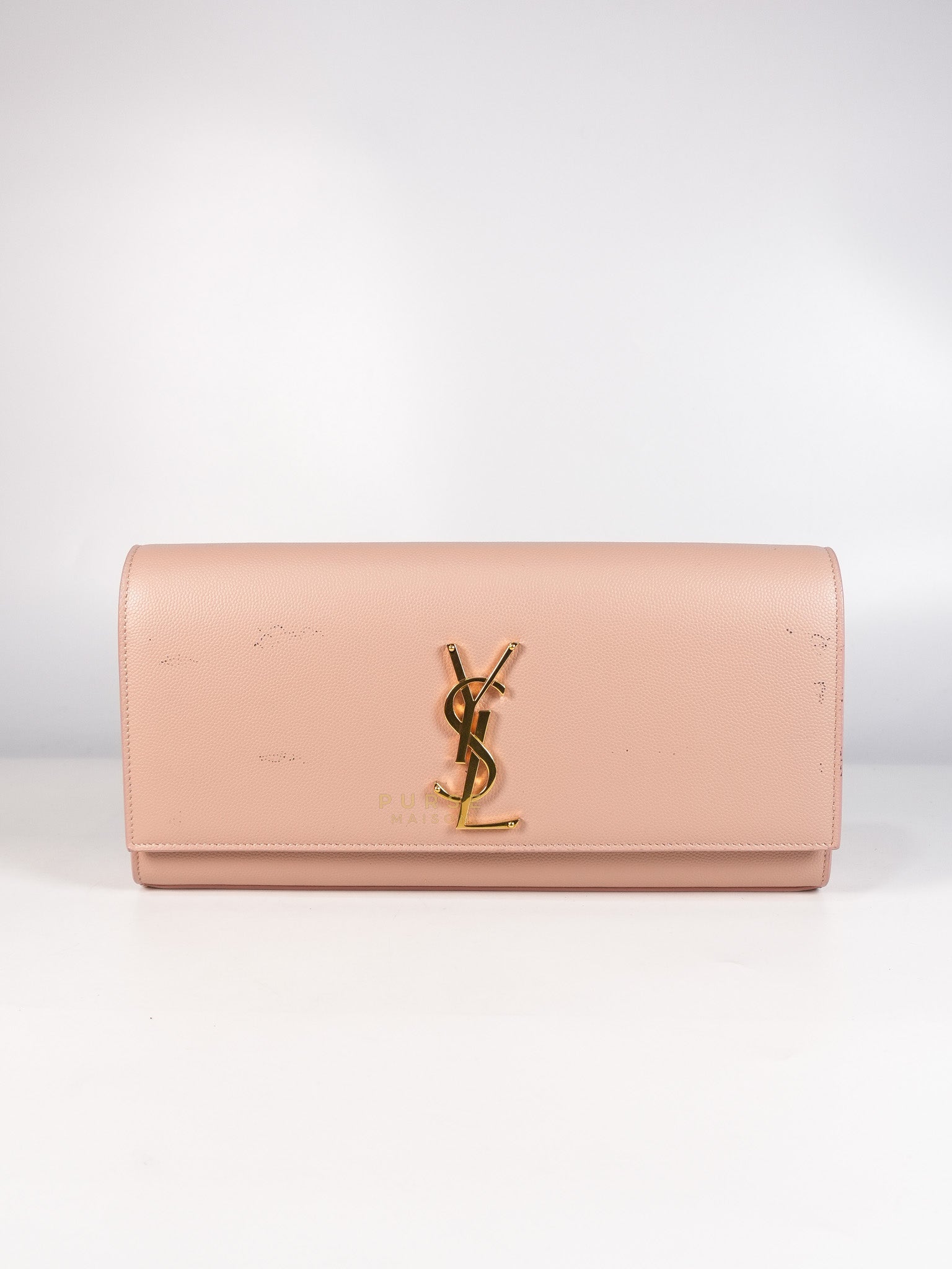 Cassandre Light Pink Grained Calfskin Leather Long Clutch