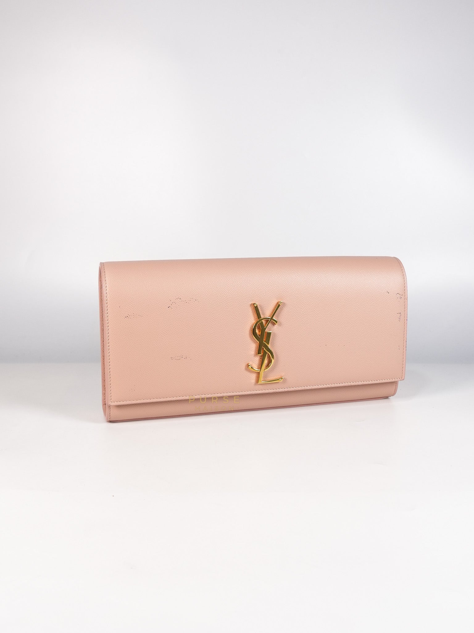 Cassandre Light Pink Grained Calfskin Leather Long Clutch
