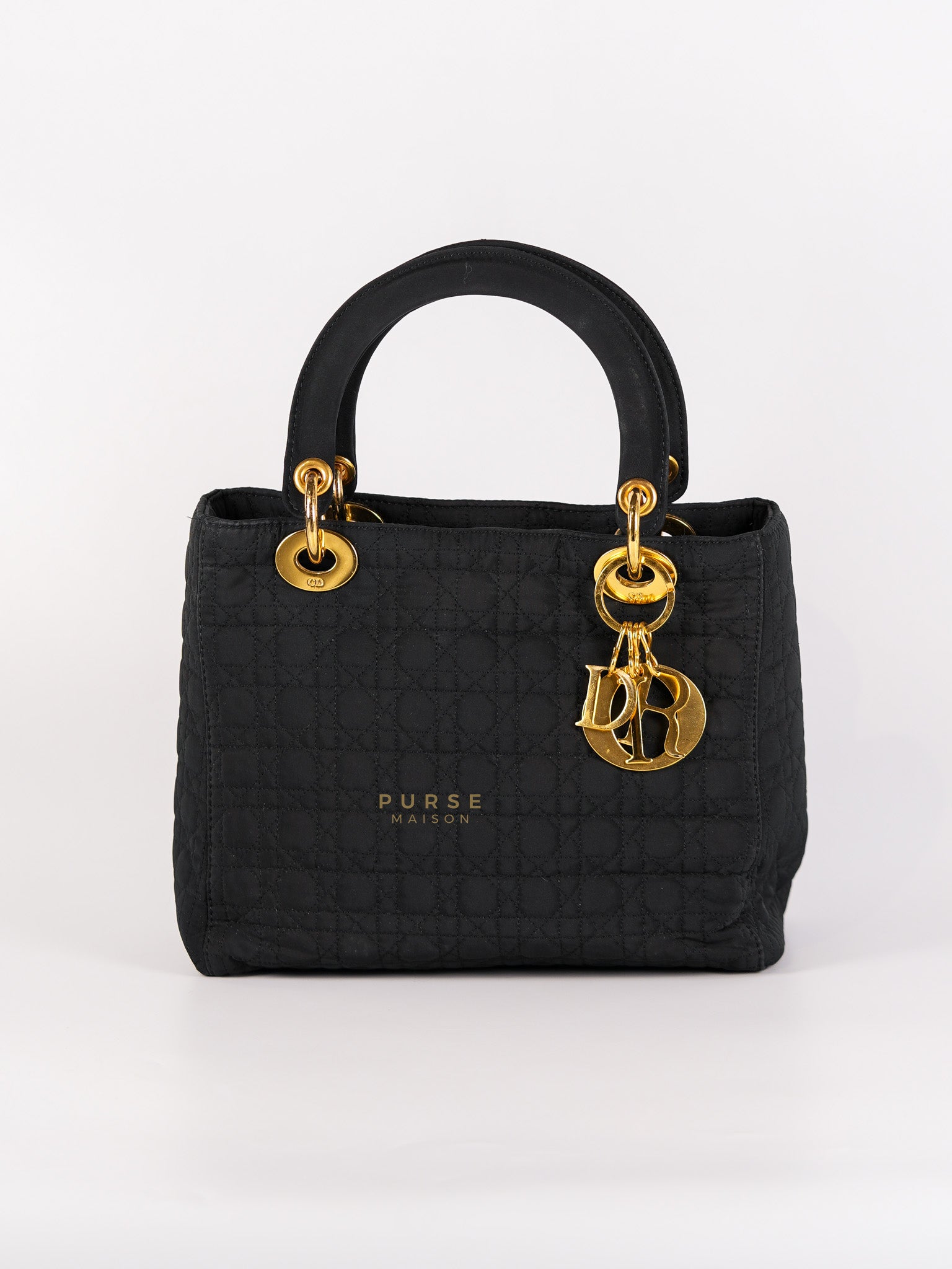 Lady Dior Nylon Bag Medium in Black Gold Hardware