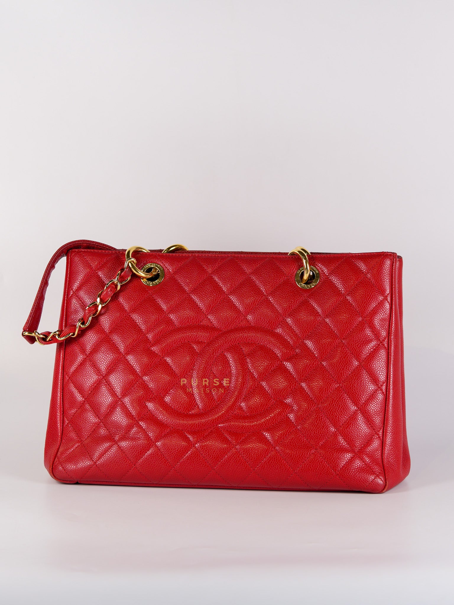 Grand Shopping Tote Bag (GST) in Red Quilted Caviar Leather Gold Hardware Series 18