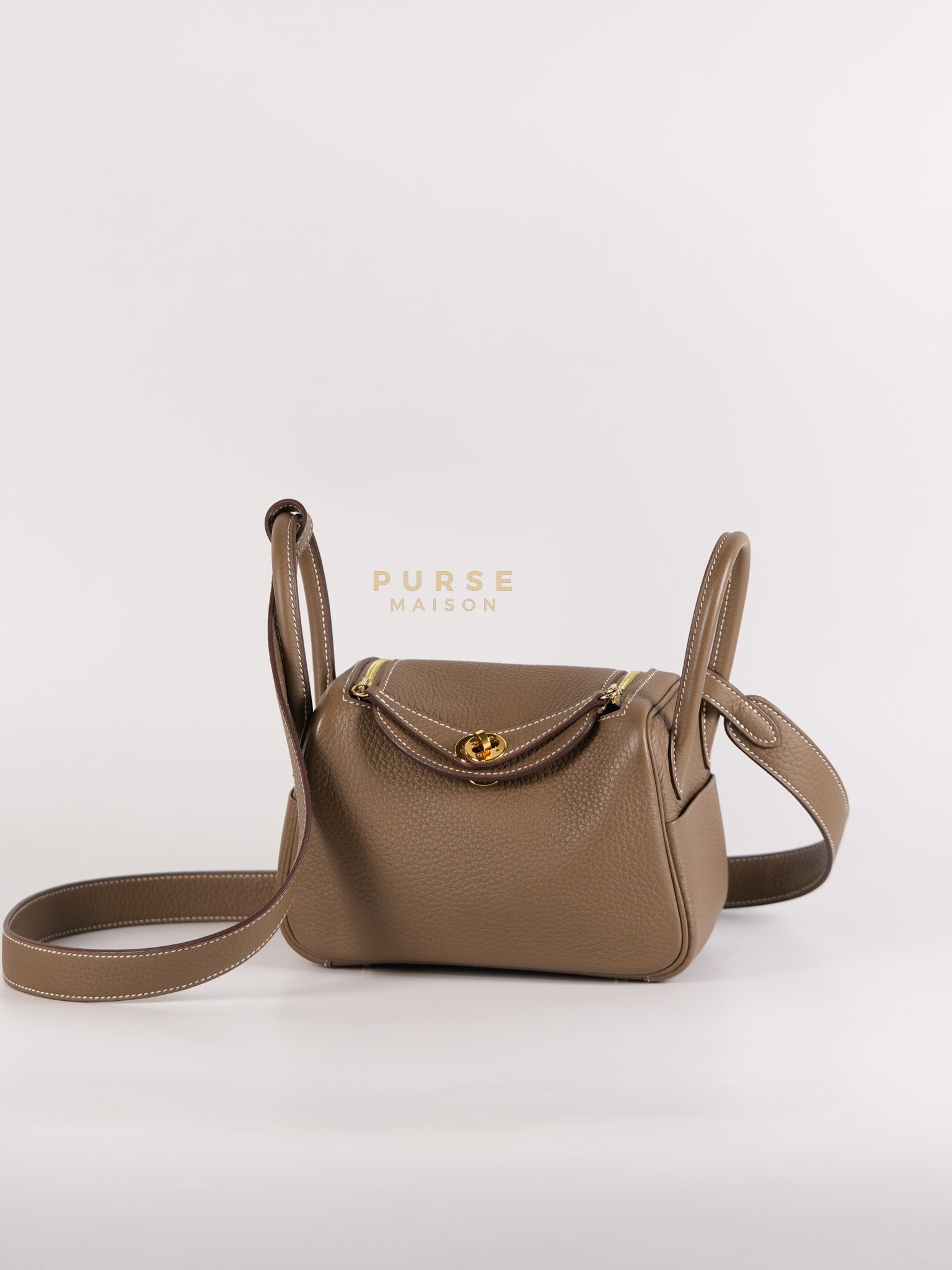 Mini Lindy 19 in Etoupe Clemence Leather & Gold Hardware Stamp U (2022)