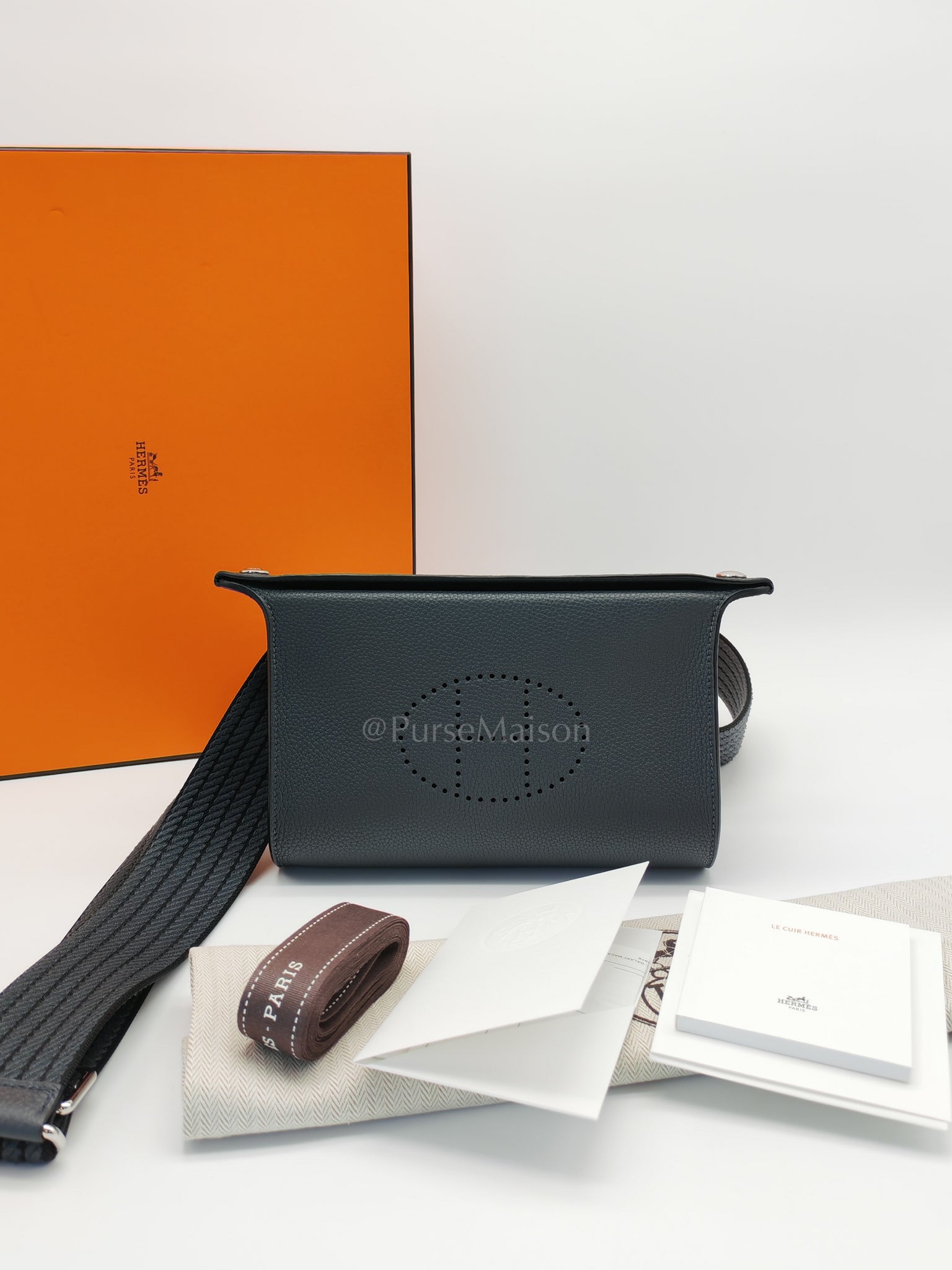Videopoches in Gris Misty Togo Leather Sangle Cordage and Palladium Hardware Stamp K (2025) | Purse Maison Luxury Bags Shop