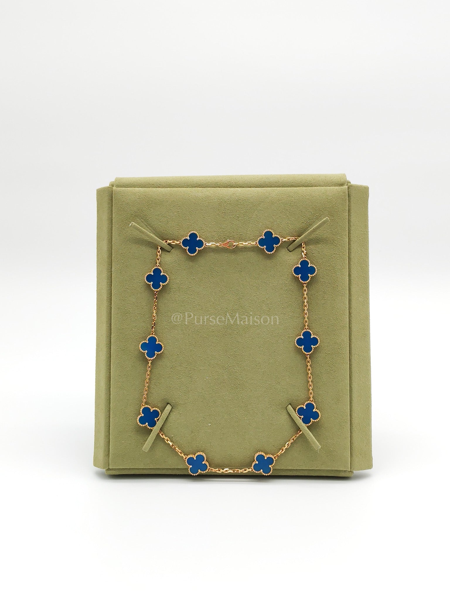 Vintage Alhambra 10 Motifs in Blue Agate Yellow Gold Necklace | Purse Maison Luxury Bags Shop