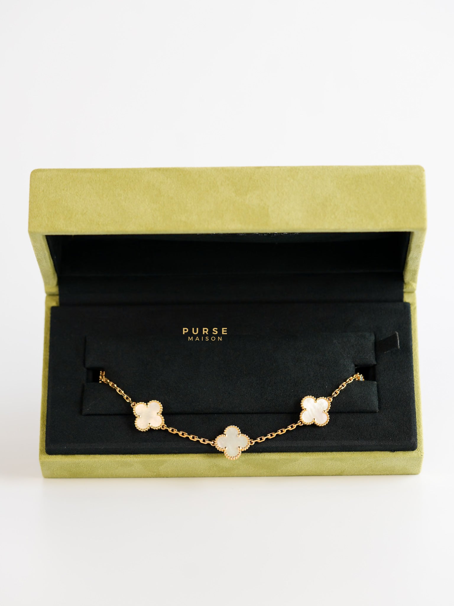 Vintage Alhambra 18K yellow gold, White Mother-of-pearl, 5 motifs | Purse Maison Luxury Bags Shop