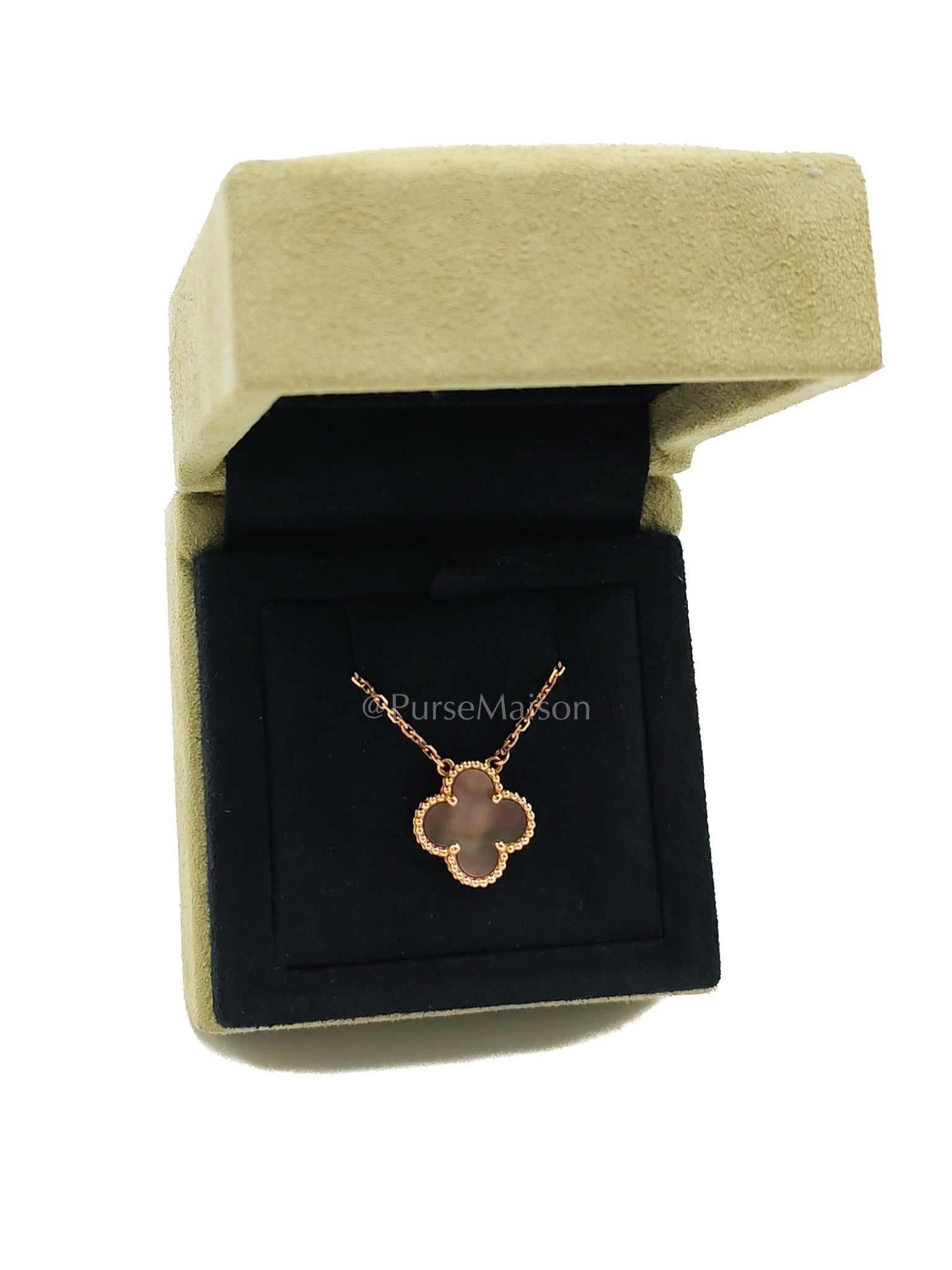 Vintage Alhambra Gray Mother of Pearl 18k Rosegold Necklace | Purse Maison Luxury Bags Shop