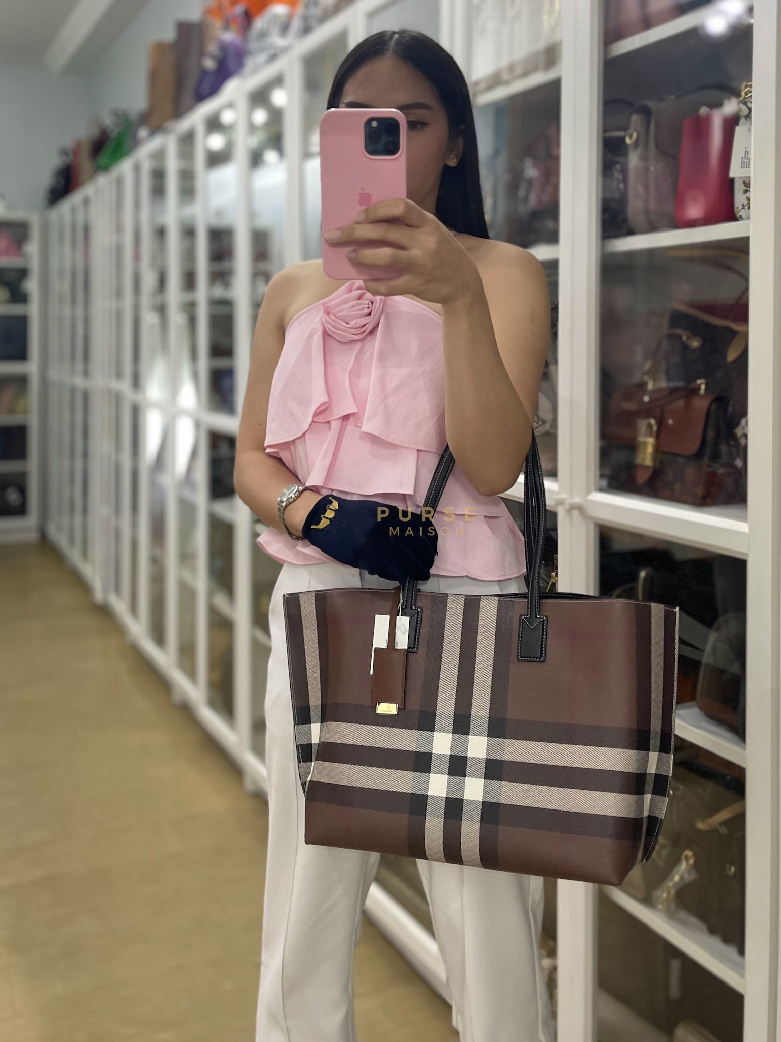 Vintage Check Tote Medium in Dark Birch Brown | Purse Maison Luxury Bags Shop