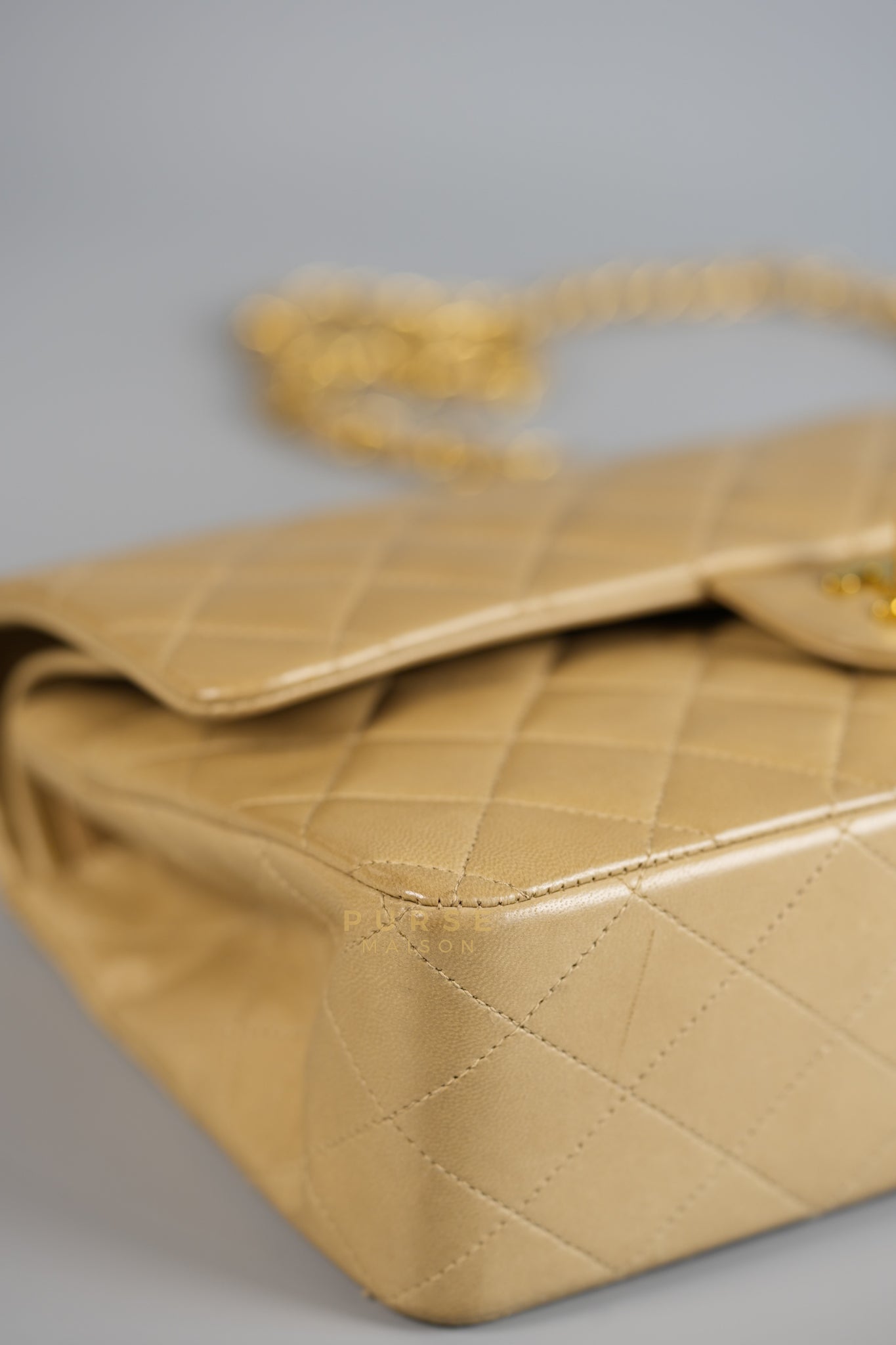 Vintage Classic Double Flap in Medium Dark Beige Lambskin Leather & 24 karat Gold Hardware Series 3 | Purse Maison Luxury Bags Shop