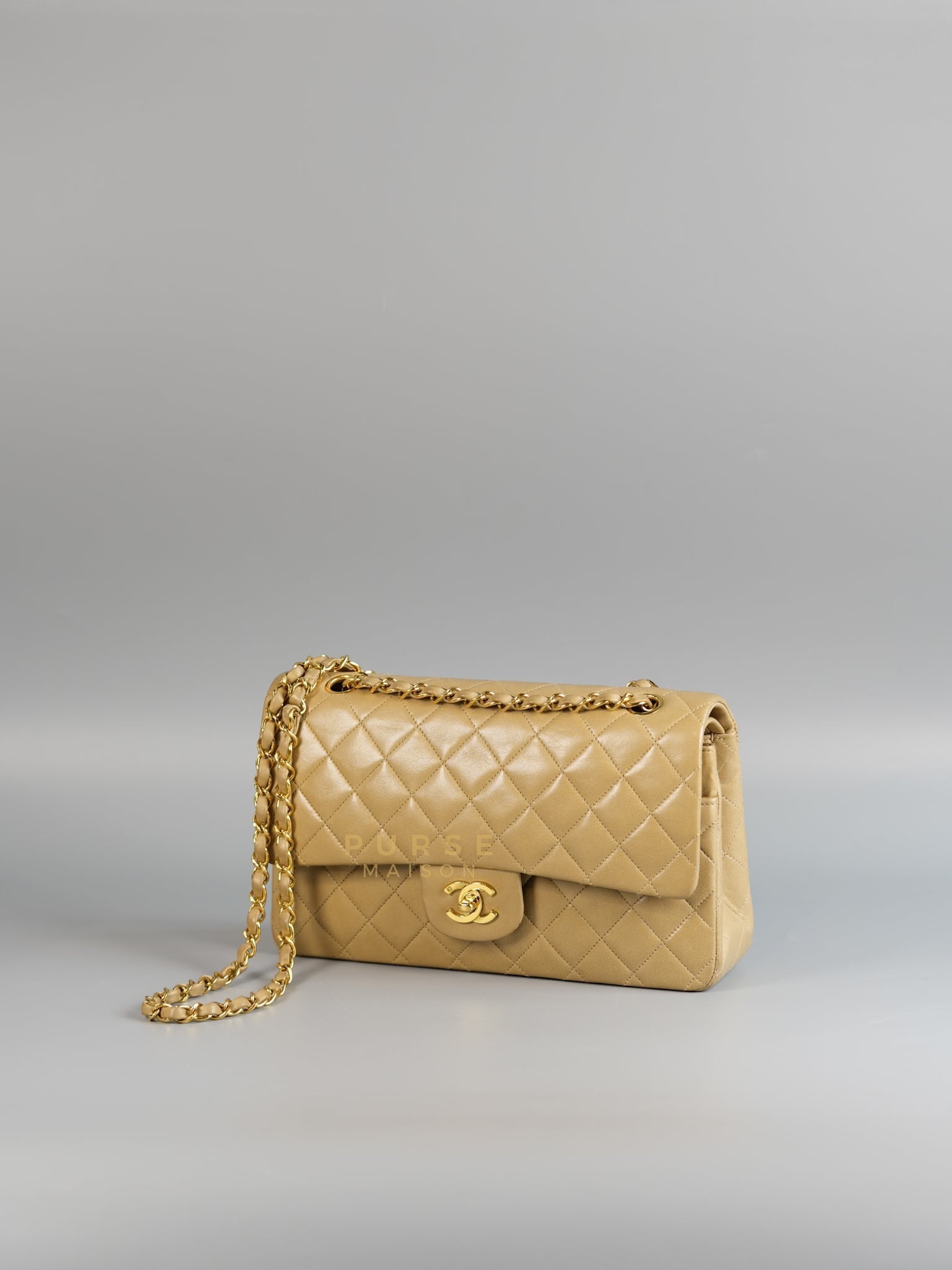 Vintage Classic Double Flap in Medium Dark Beige Lambskin Leather & 24 karat Gold Hardware Series 3 | Purse Maison Luxury Bags Shop