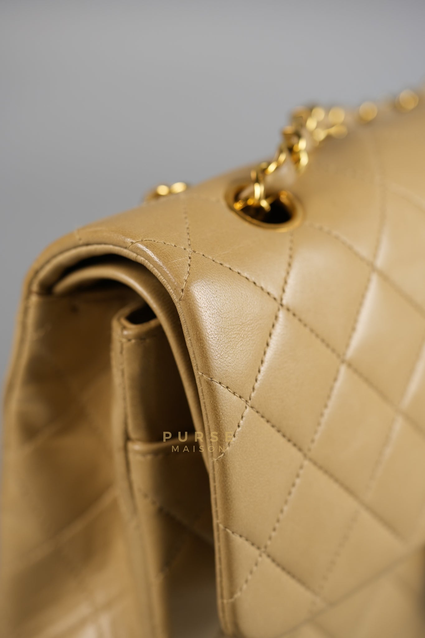 Vintage Classic Double Flap in Medium Dark Beige Lambskin Leather & 24 karat Gold Hardware Series 3 | Purse Maison Luxury Bags Shop