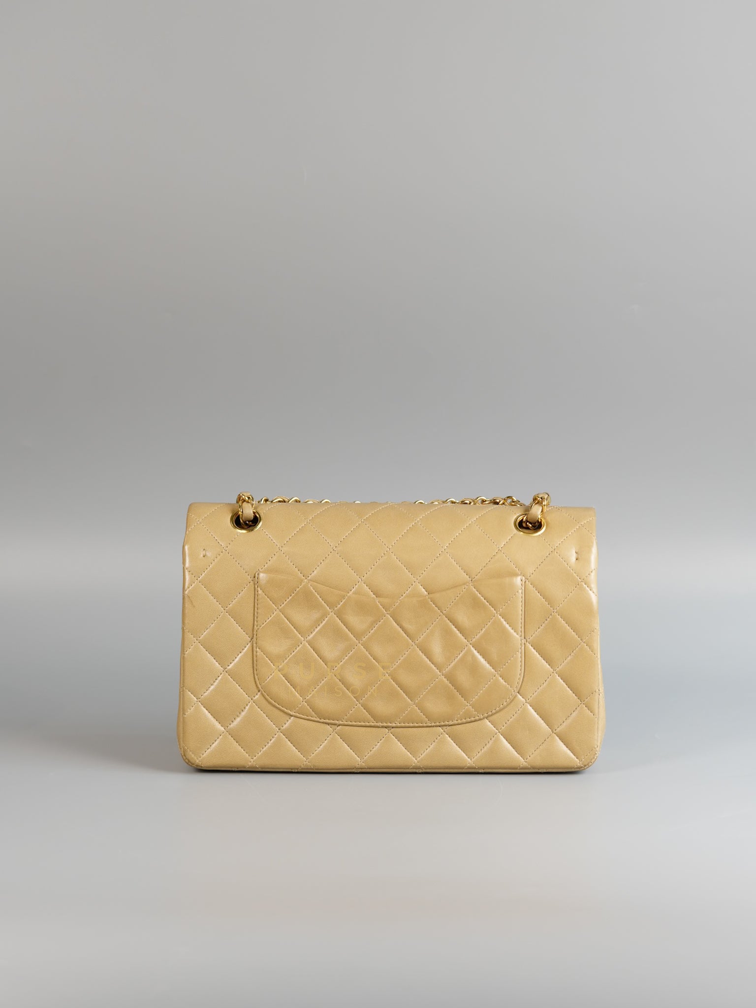 Vintage Classic Double Flap in Medium Dark Beige Lambskin Leather & 24 karat Gold Hardware Series 3 | Purse Maison Luxury Bags Shop