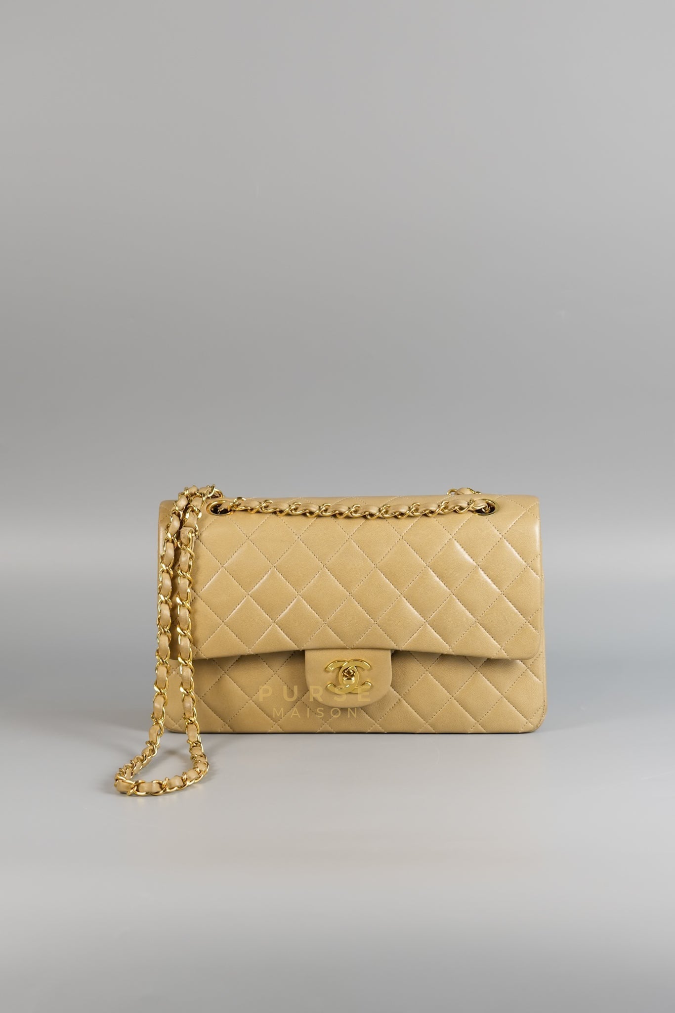 Vintage Classic Double Flap in Medium Dark Beige Lambskin Leather & 24 karat Gold Hardware Series 3 | Purse Maison Luxury Bags Shop