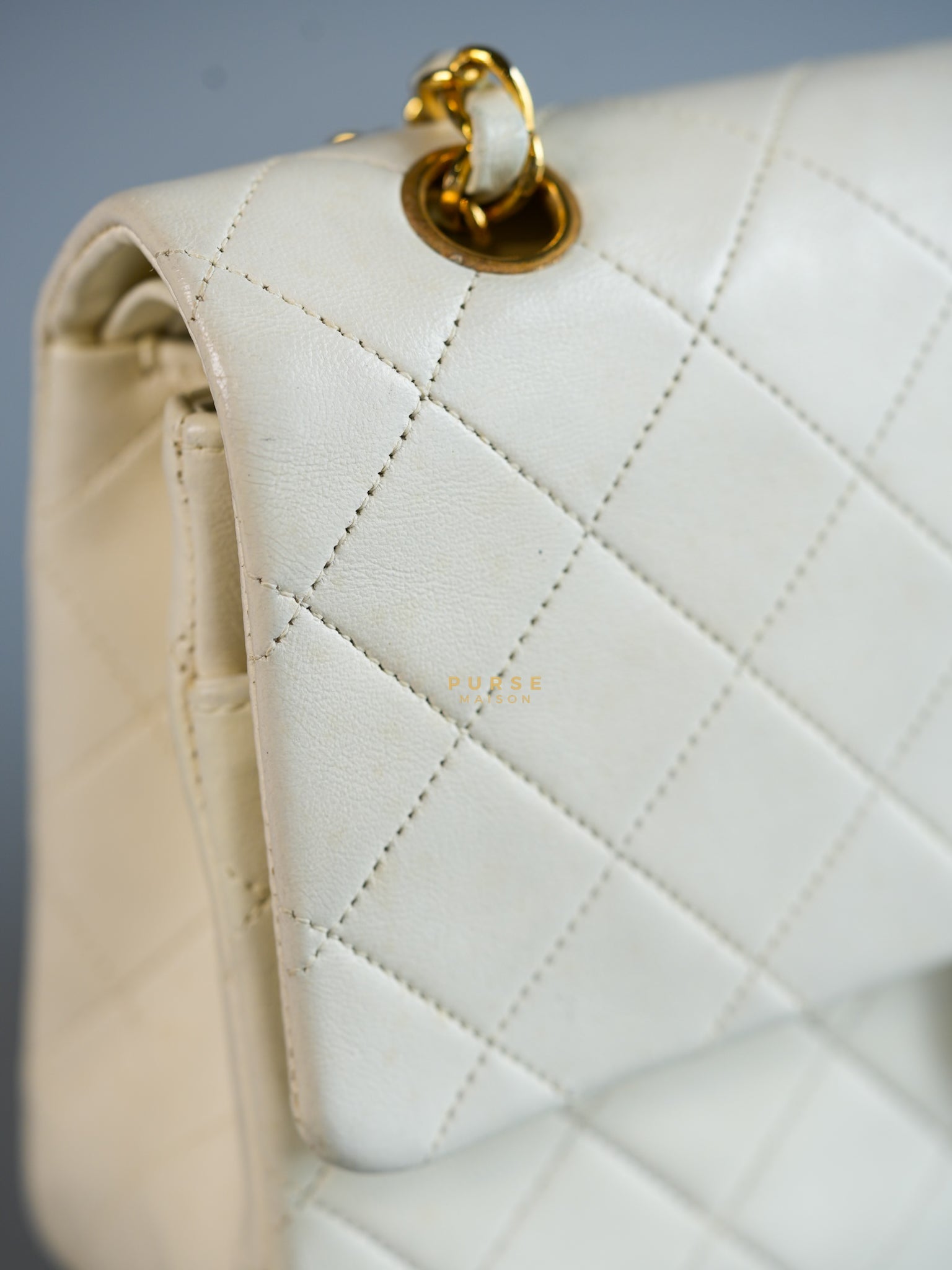 Vintage Classic Double Flap in Medium White Lambskin Leather & 24 karat Gold Hardware Series 0 | Purse Maison Luxury Bags Shop