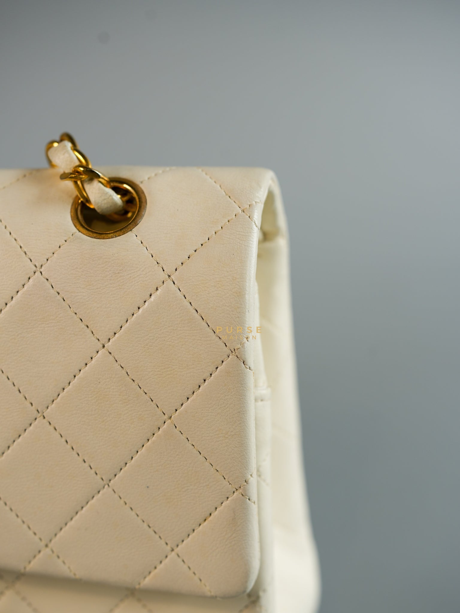 Vintage Classic Double Flap in Medium White Lambskin Leather & 24 karat Gold Hardware Series 0 | Purse Maison Luxury Bags Shop