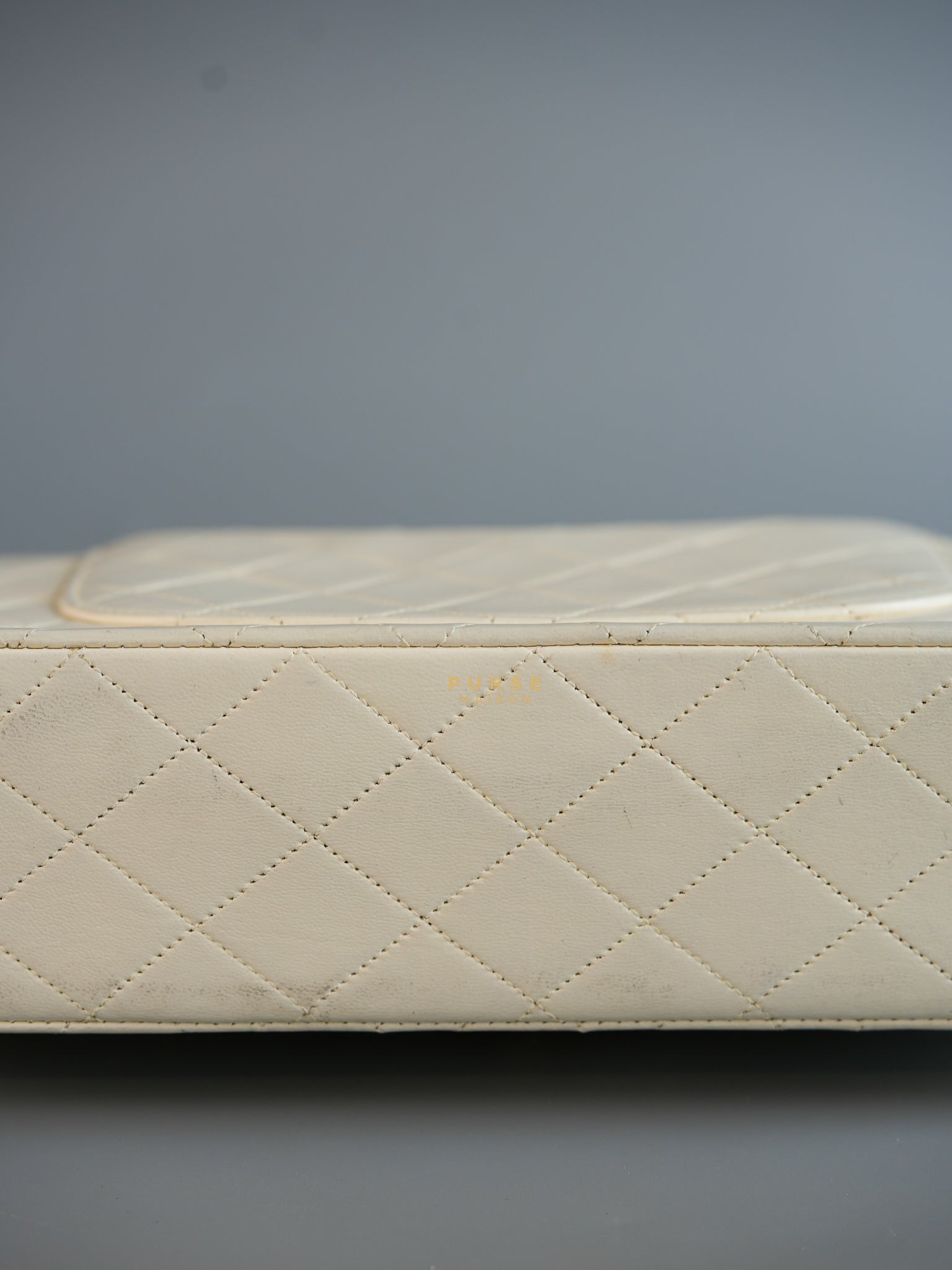 Vintage Classic Double Flap in Medium White Lambskin Leather & 24 karat Gold Hardware Series 0 | Purse Maison Luxury Bags Shop