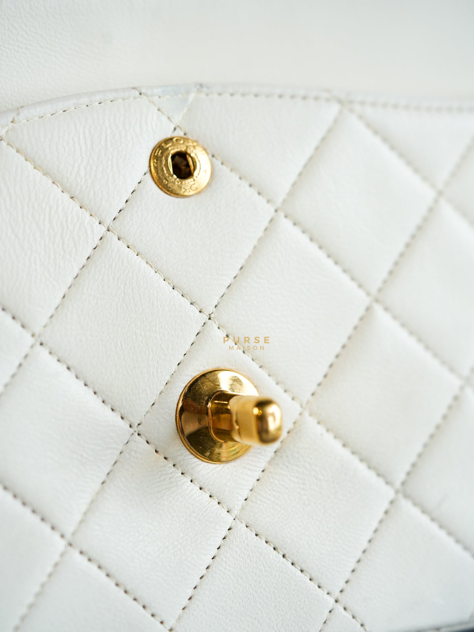 Vintage Classic Double Flap in Medium White Lambskin Leather & 24 karat Gold Hardware Series 0 | Purse Maison Luxury Bags Shop