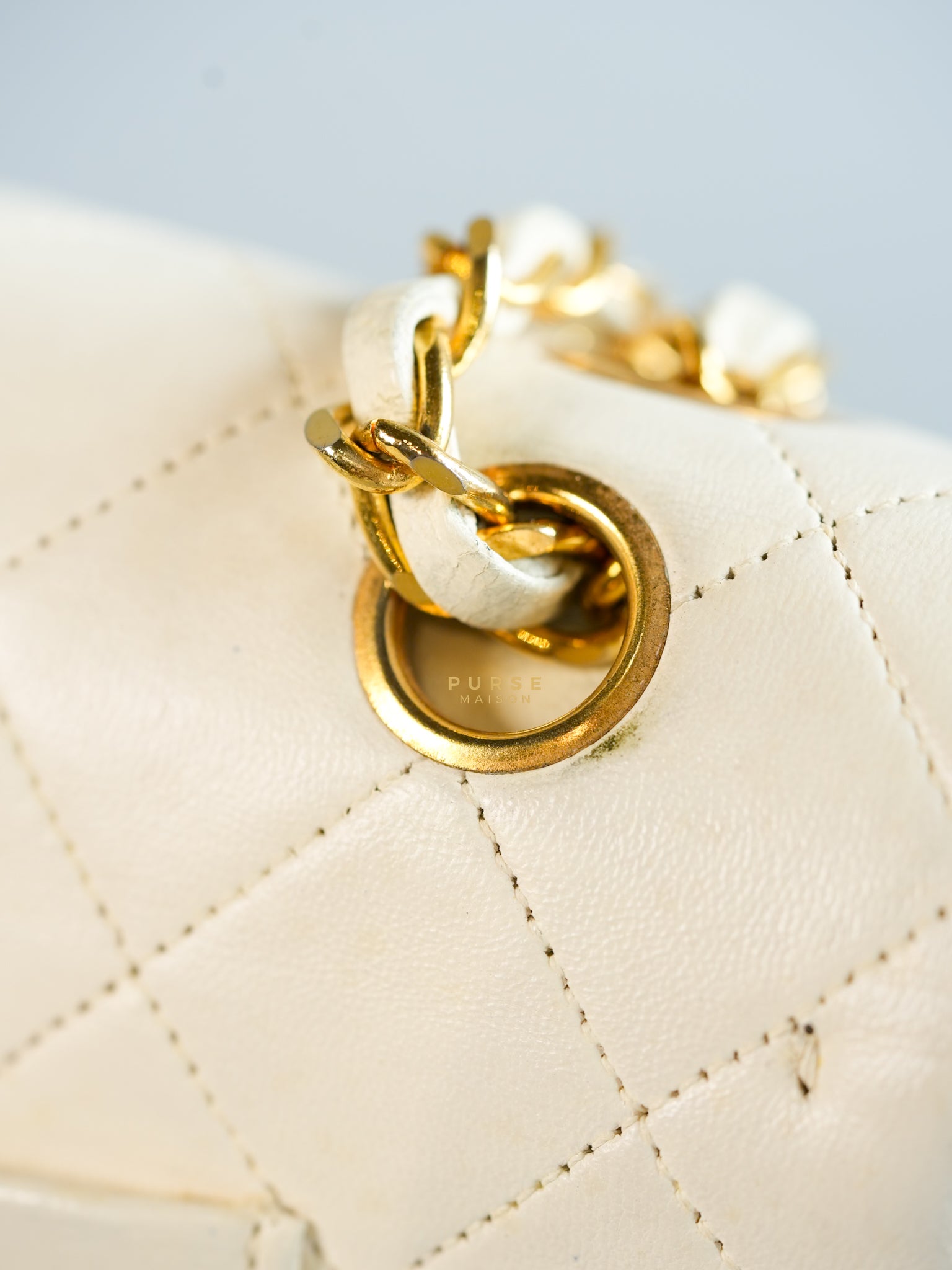 Vintage Classic Double Flap in Medium White Lambskin Leather & 24 karat Gold Hardware Series 0 | Purse Maison Luxury Bags Shop