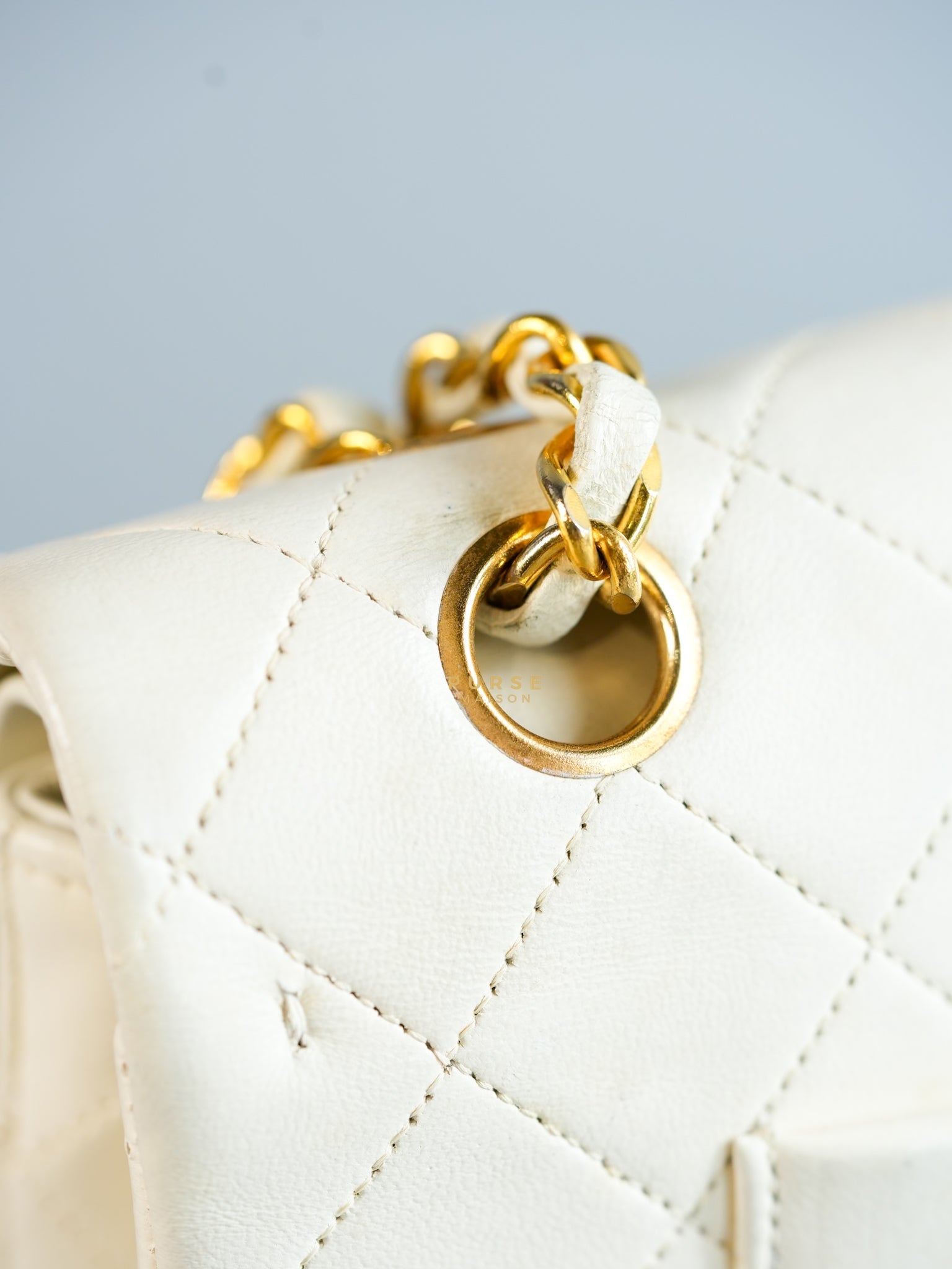 Vintage Classic Double Flap in Medium White Lambskin Leather & 24 karat Gold Hardware Series 0 | Purse Maison Luxury Bags Shop