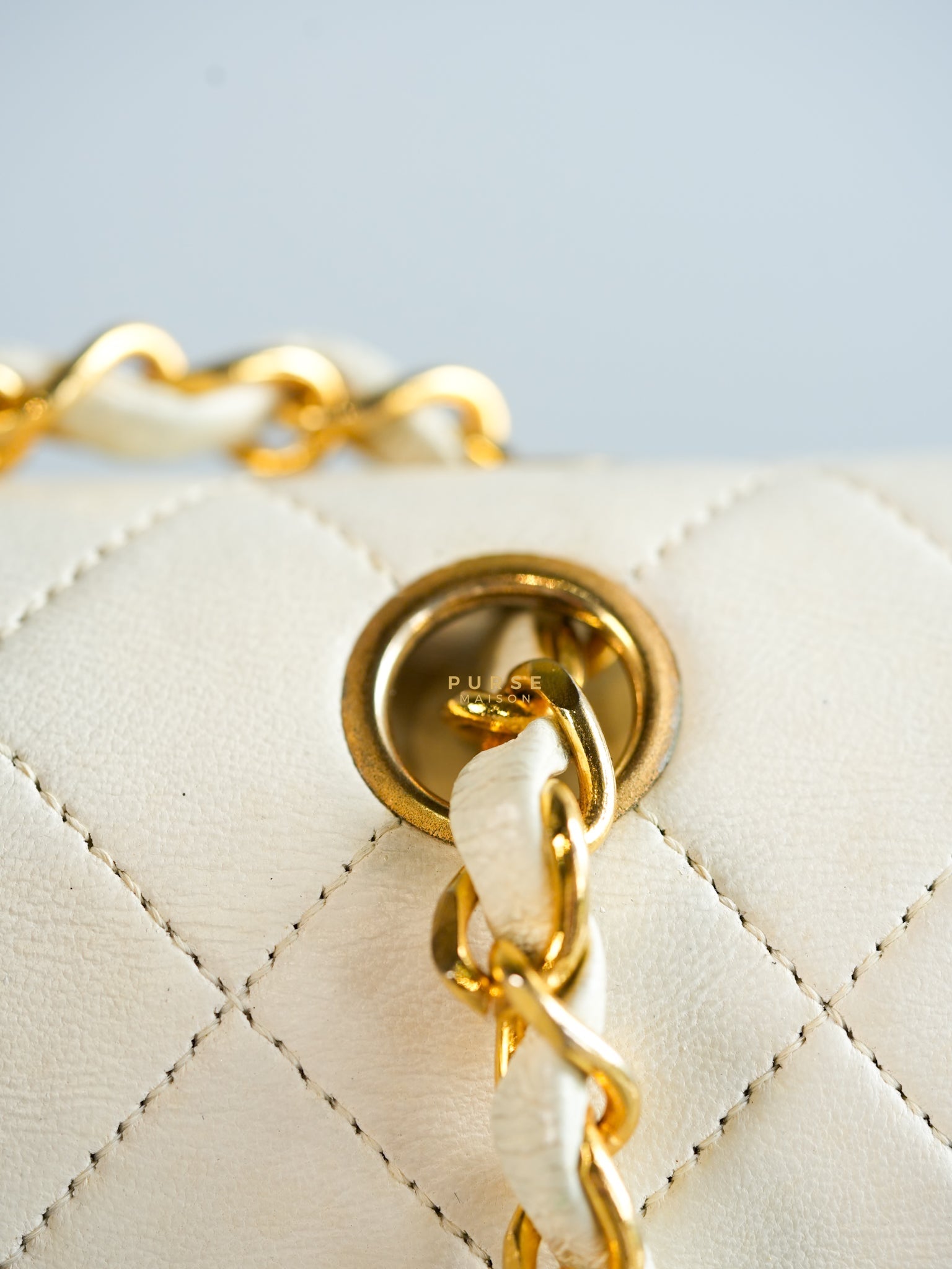 Vintage Classic Double Flap in Medium White Lambskin Leather & 24 karat Gold Hardware Series 0 | Purse Maison Luxury Bags Shop