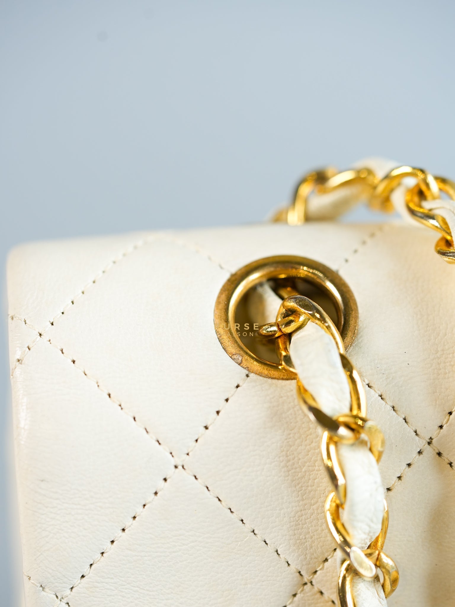 Vintage Classic Double Flap in Medium White Lambskin Leather & 24 karat Gold Hardware Series 0 | Purse Maison Luxury Bags Shop