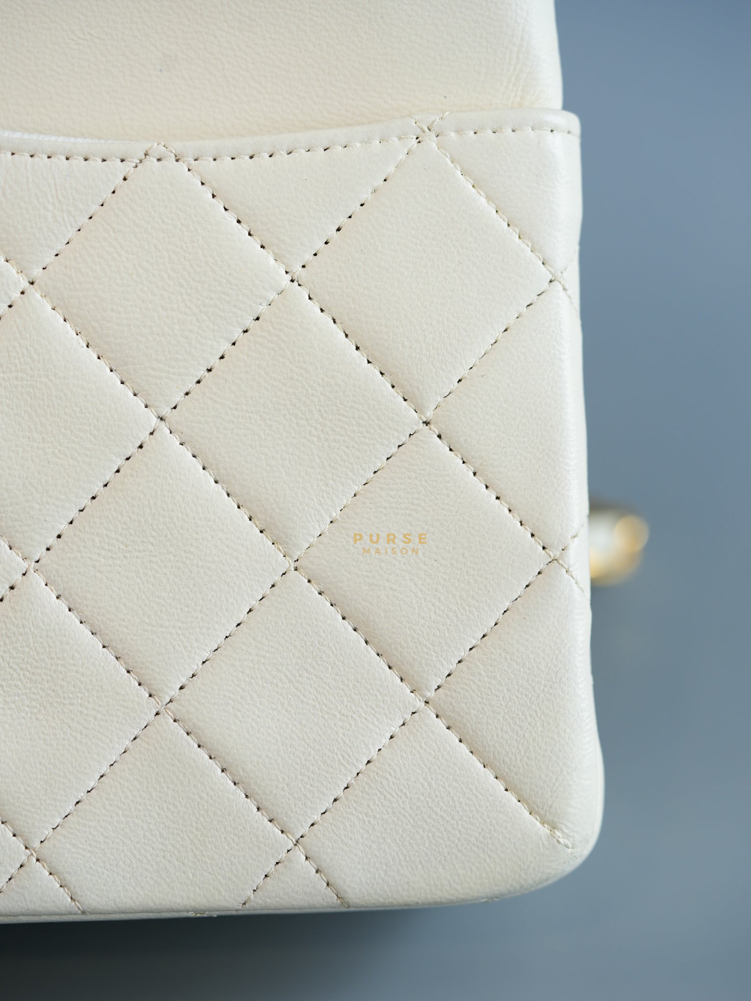 Vintage Classic Double Flap in Medium White Lambskin Leather & 24 karat Gold Hardware Series 0 | Purse Maison Luxury Bags Shop