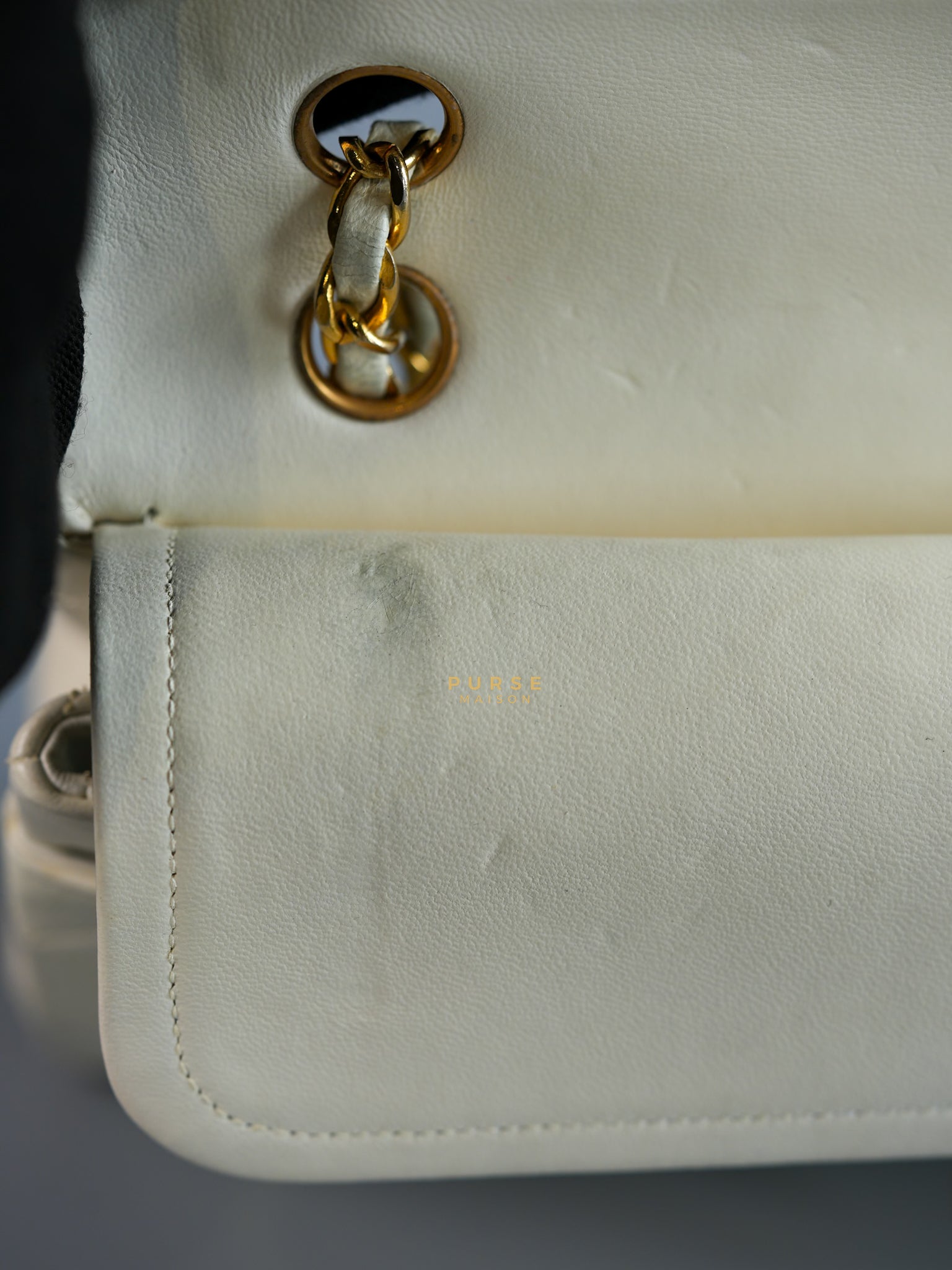 Vintage Classic Double Flap in Medium White Lambskin Leather & 24 karat Gold Hardware Series 0 | Purse Maison Luxury Bags Shop