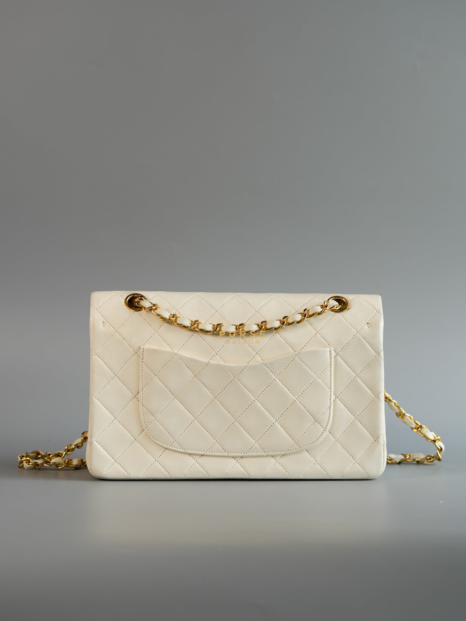 Vintage Classic Double Flap in Medium White Lambskin Leather & 24 karat Gold Hardware Series 0 | Purse Maison Luxury Bags Shop