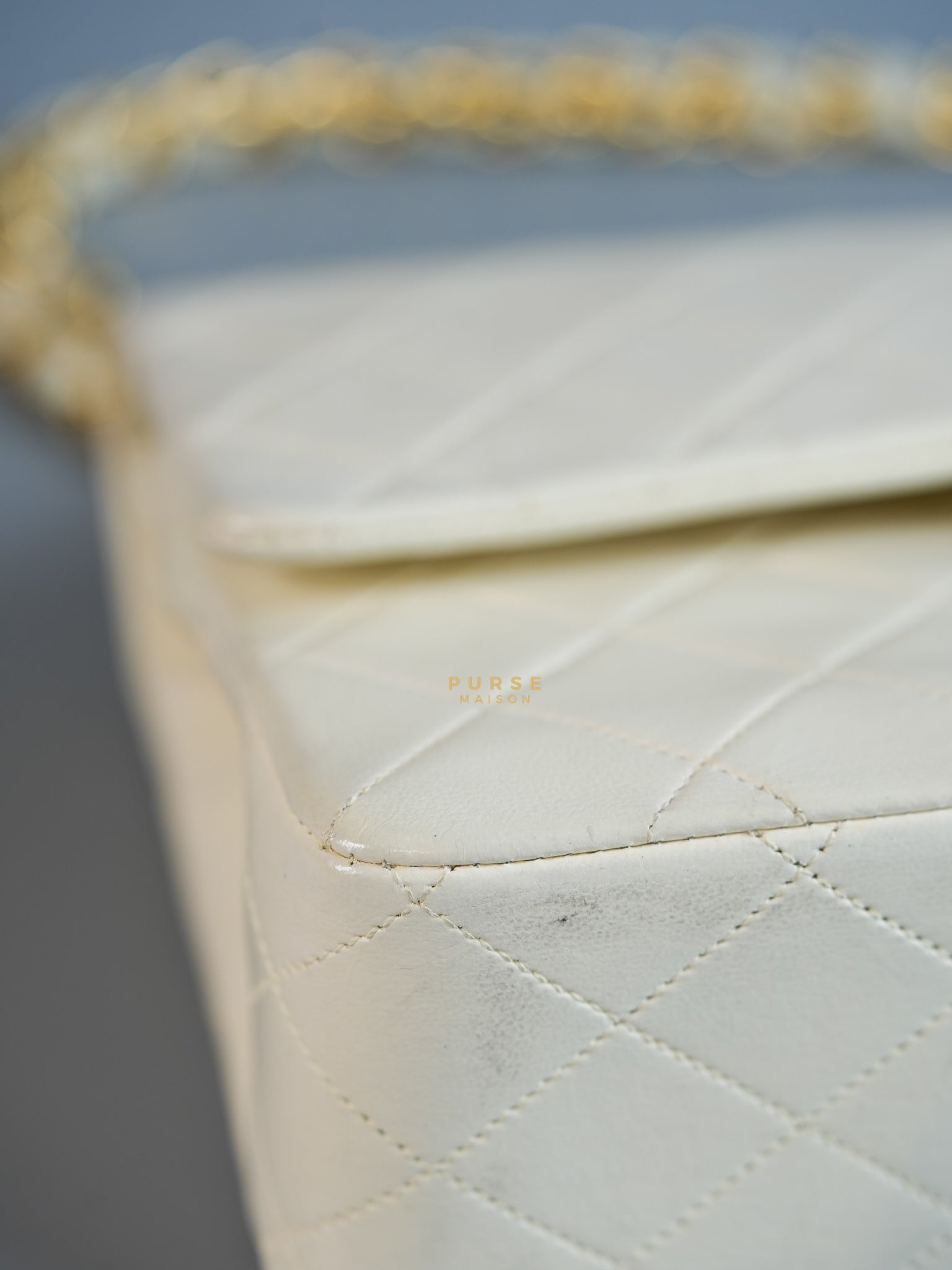 Vintage Classic Double Flap in Medium White Lambskin Leather & 24 karat Gold Hardware Series 0 | Purse Maison Luxury Bags Shop