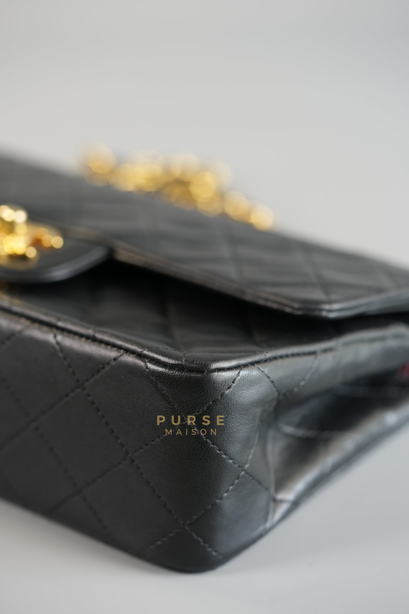 Vintage Classic Double Flap in Small Black Lambskin Leather & 24 karat Gold Hardware Series 1 | Purse Maison Luxury Bags Shop