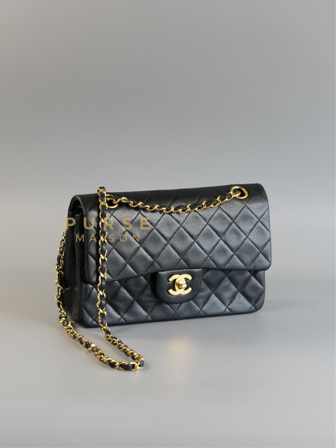 Vintage Classic Double Flap in Small Black Lambskin Leather & 24 karat Gold Hardware Series 1 | Purse Maison Luxury Bags Shop