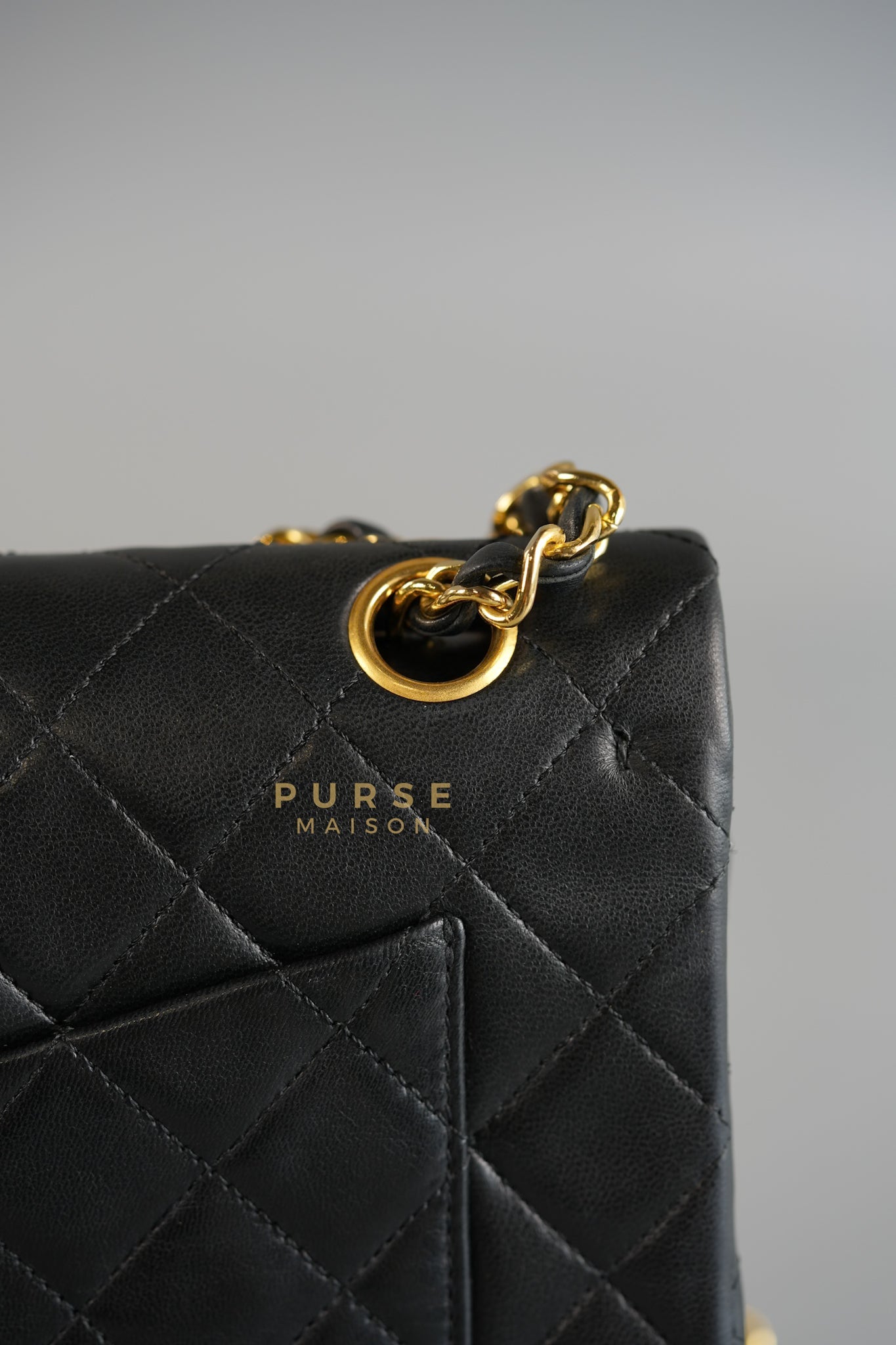 Vintage Classic Double Flap in Small Black Lambskin Leather & 24 karat Gold Hardware Series 1 | Purse Maison Luxury Bags Shop