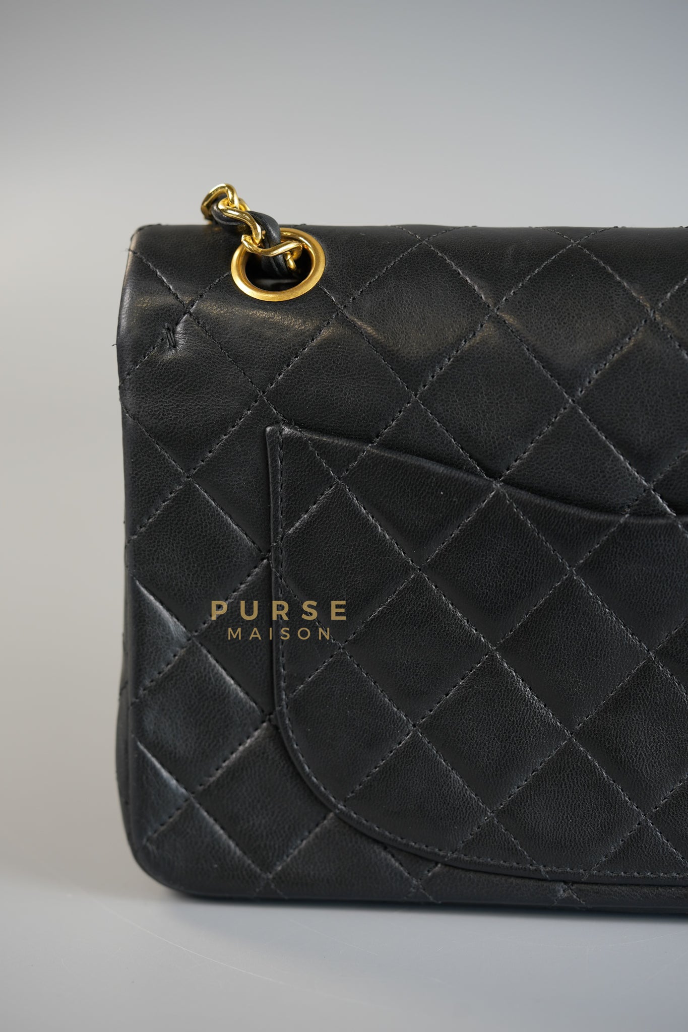 Vintage Classic Double Flap in Small Black Lambskin Leather & 24 karat Gold Hardware Series 1 | Purse Maison Luxury Bags Shop