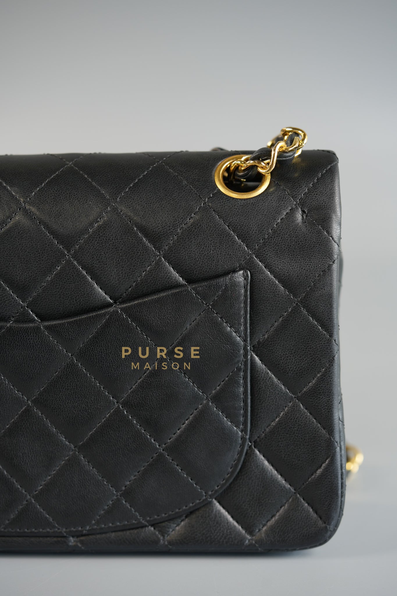 Vintage Classic Double Flap in Small Black Lambskin Leather & 24 karat Gold Hardware Series 1 | Purse Maison Luxury Bags Shop