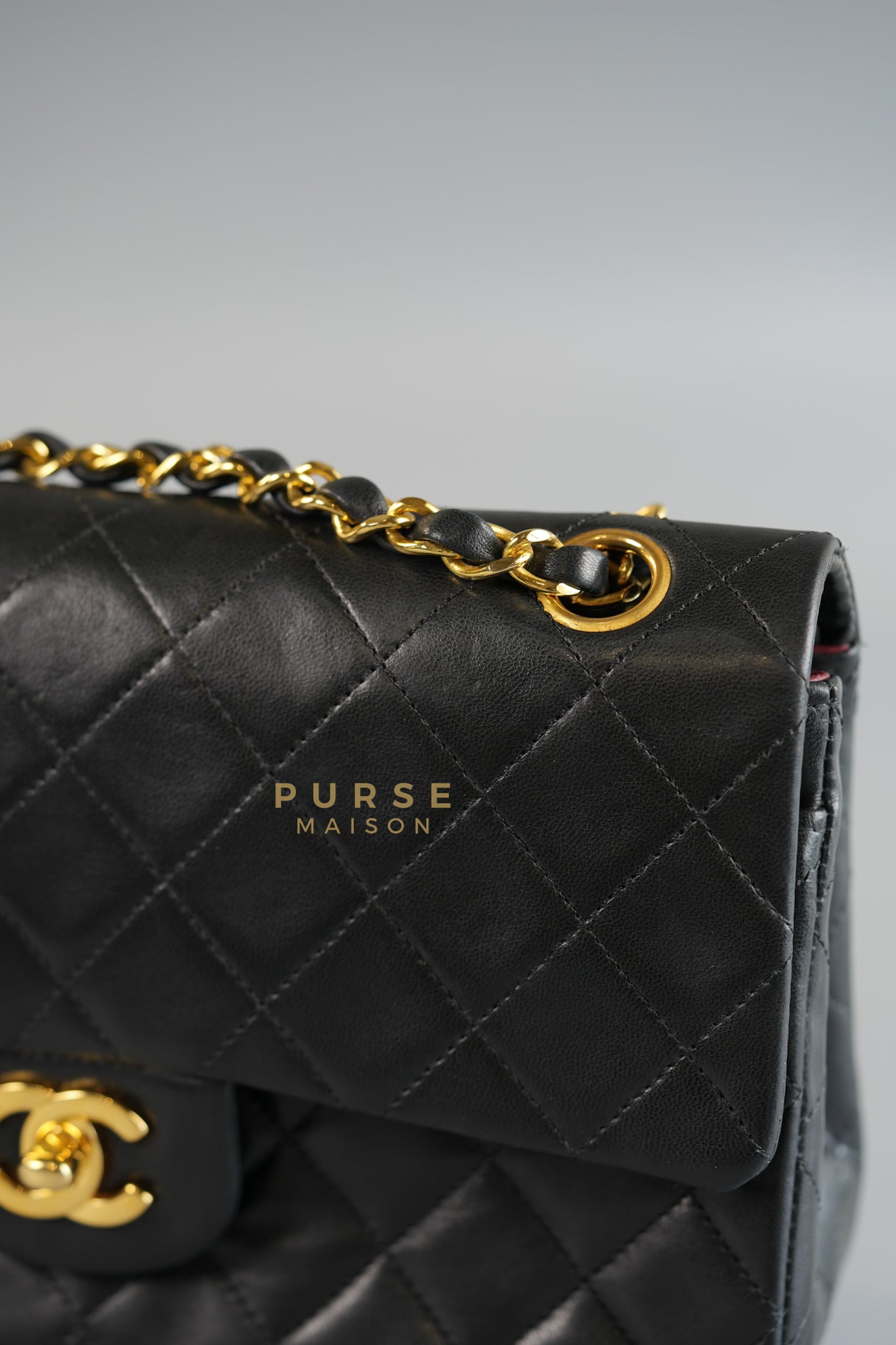 Vintage Classic Double Flap in Small Black Lambskin Leather & 24 karat Gold Hardware Series 1 | Purse Maison Luxury Bags Shop