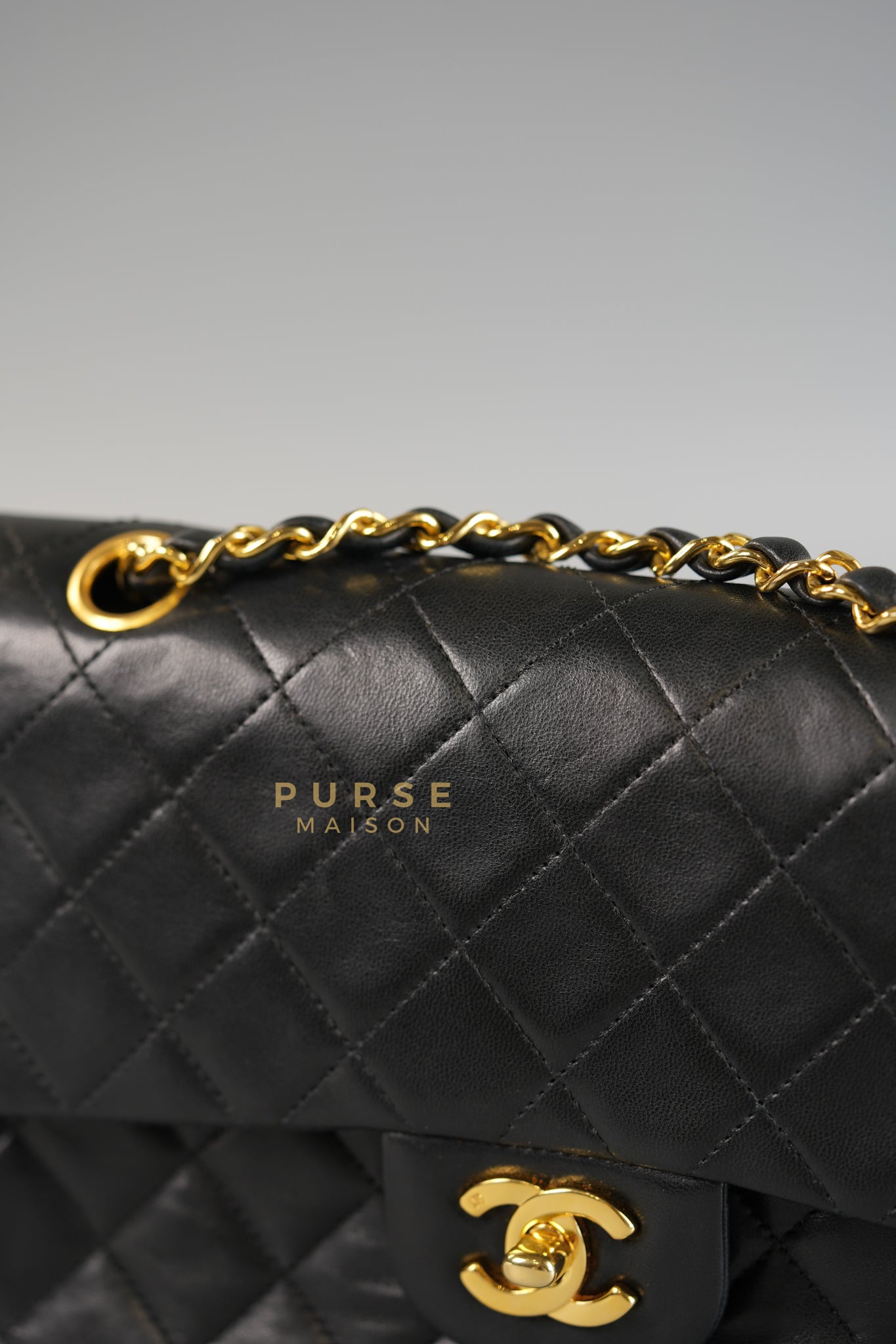 Vintage Classic Double Flap in Small Black Lambskin Leather & 24 karat Gold Hardware Series 1 | Purse Maison Luxury Bags Shop