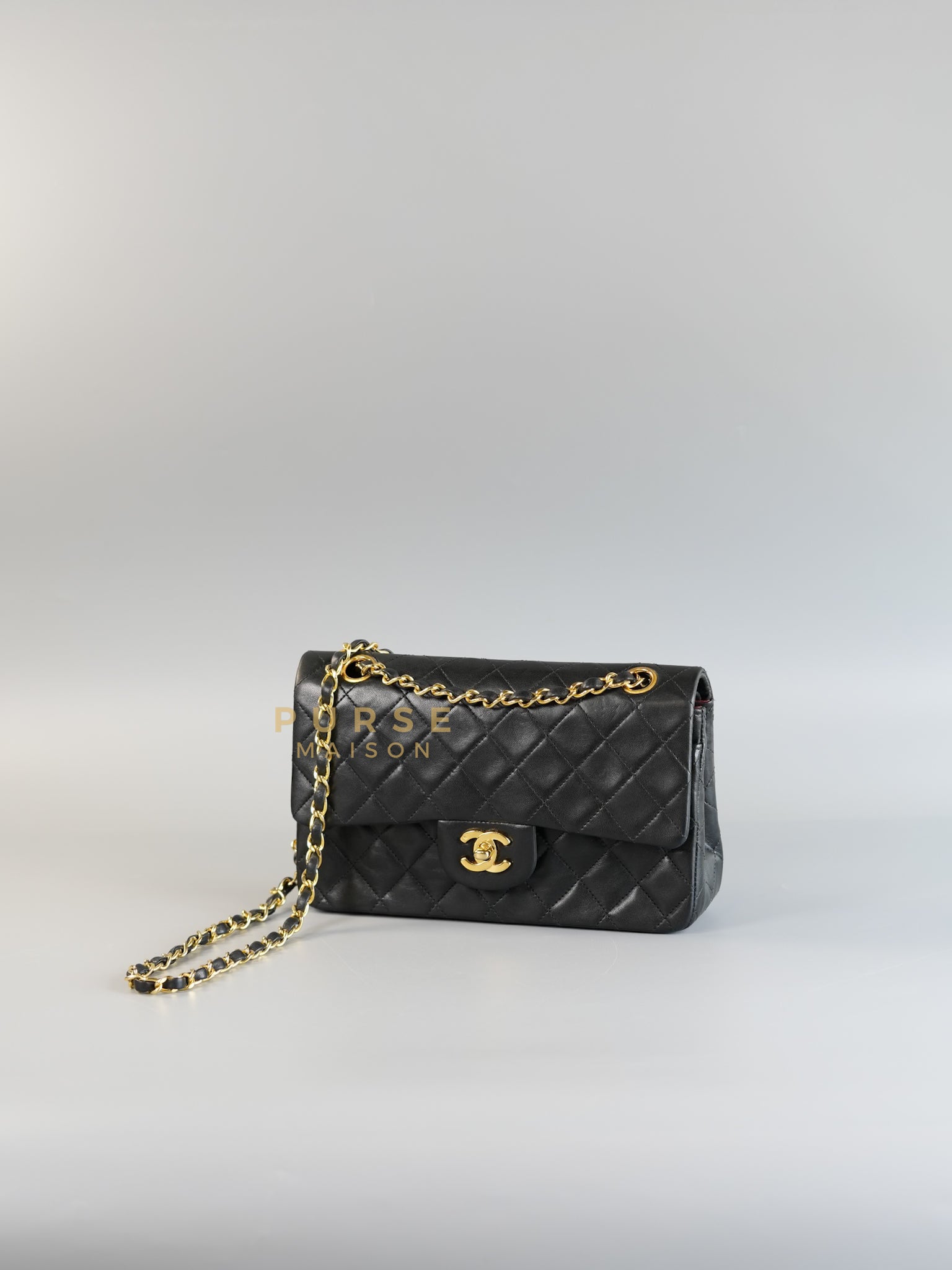 Vintage Classic Double Flap in Small Black Lambskin Leather & 24 karat Gold Hardware Series 1 | Purse Maison Luxury Bags Shop