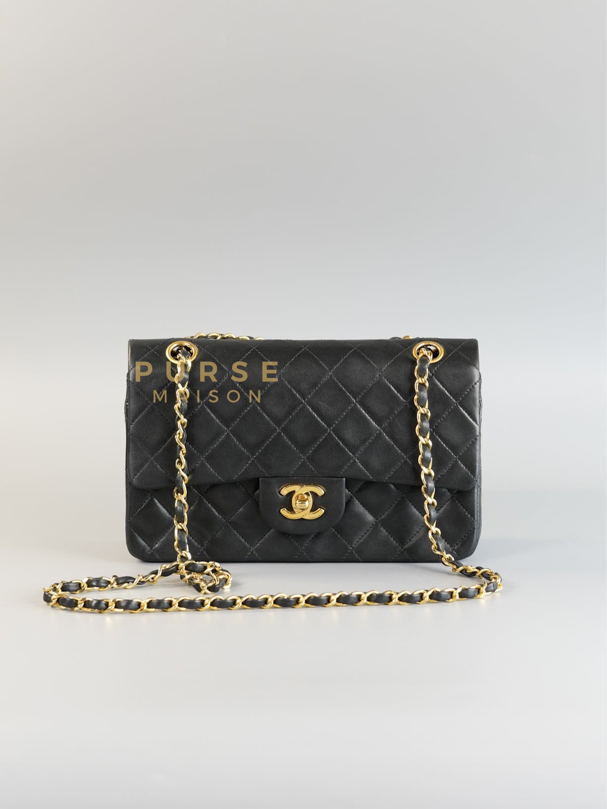 Vintage Classic Double Flap in Small Black Lambskin Leather & 24 karat Gold Hardware Series 1 | Purse Maison Luxury Bags Shop