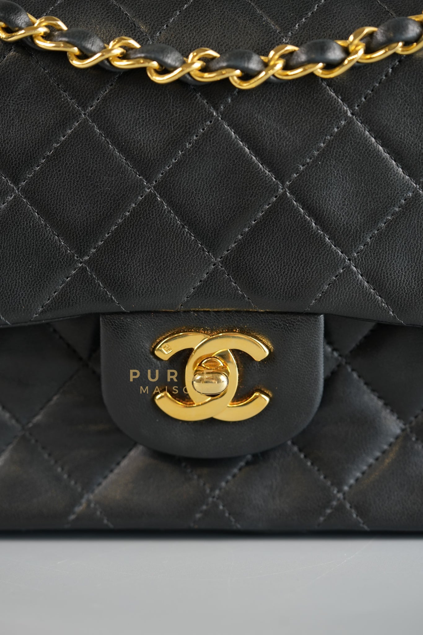 Vintage Classic Double Flap in Small Black Lambskin Leather & 24 karat Gold Hardware Series 1 | Purse Maison Luxury Bags Shop