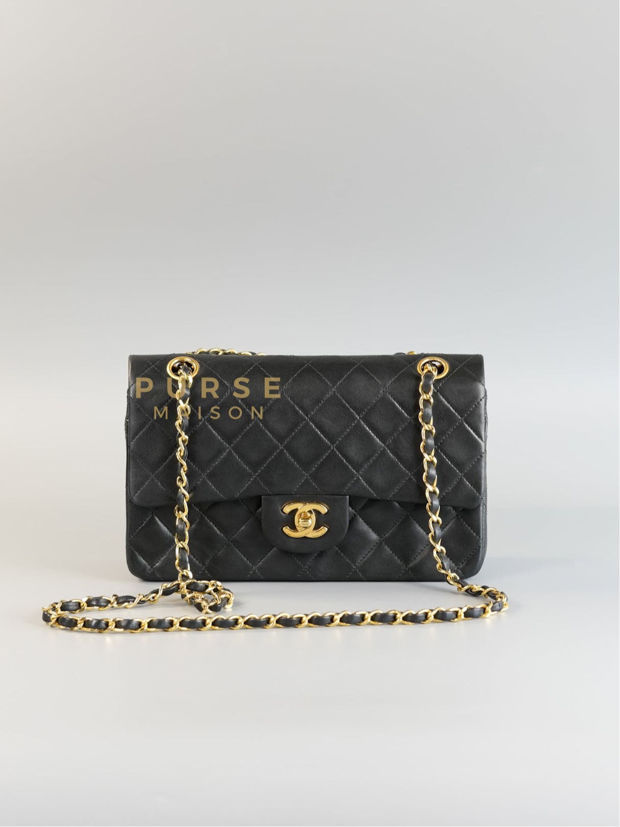 Vintage Classic Double Flap in Small Black Lambskin Leather & 24 karat Gold Hardware Series 1 | Purse Maison Luxury Bags Shop