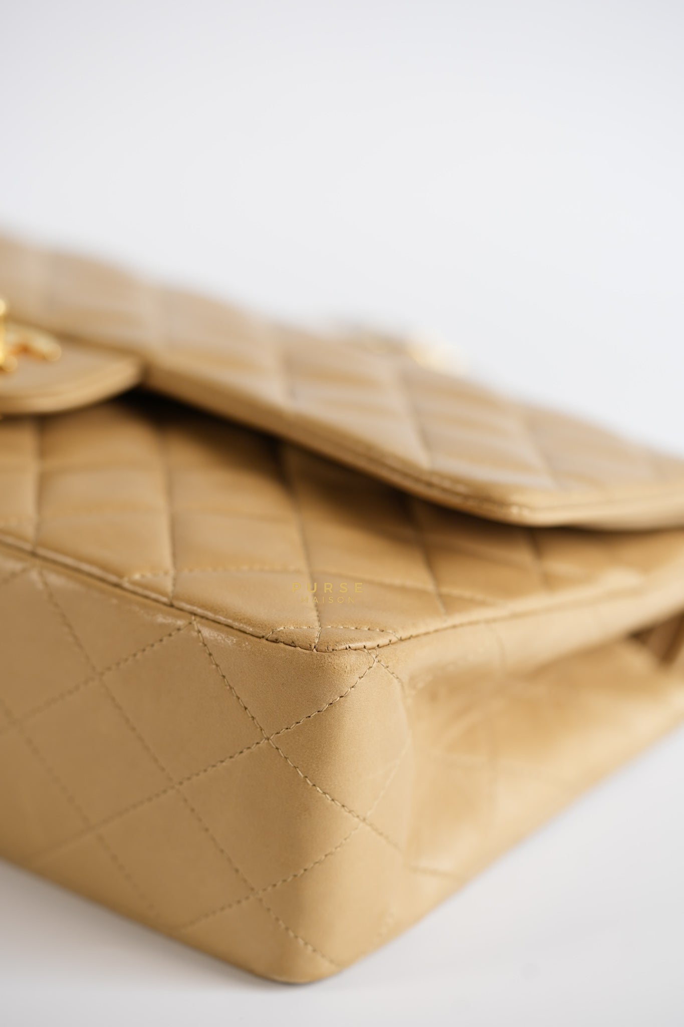 Vintage Classic Double Flap Medium in Dark Beige Lambskin and 24k Gold Hardware Series 3 | Purse Maison Luxury Bags Shop