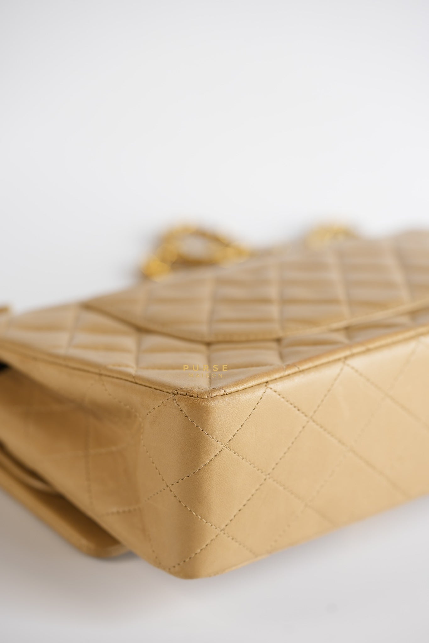 Vintage Classic Double Flap Medium in Dark Beige Lambskin and 24k Gold Hardware Series 3 | Purse Maison Luxury Bags Shop