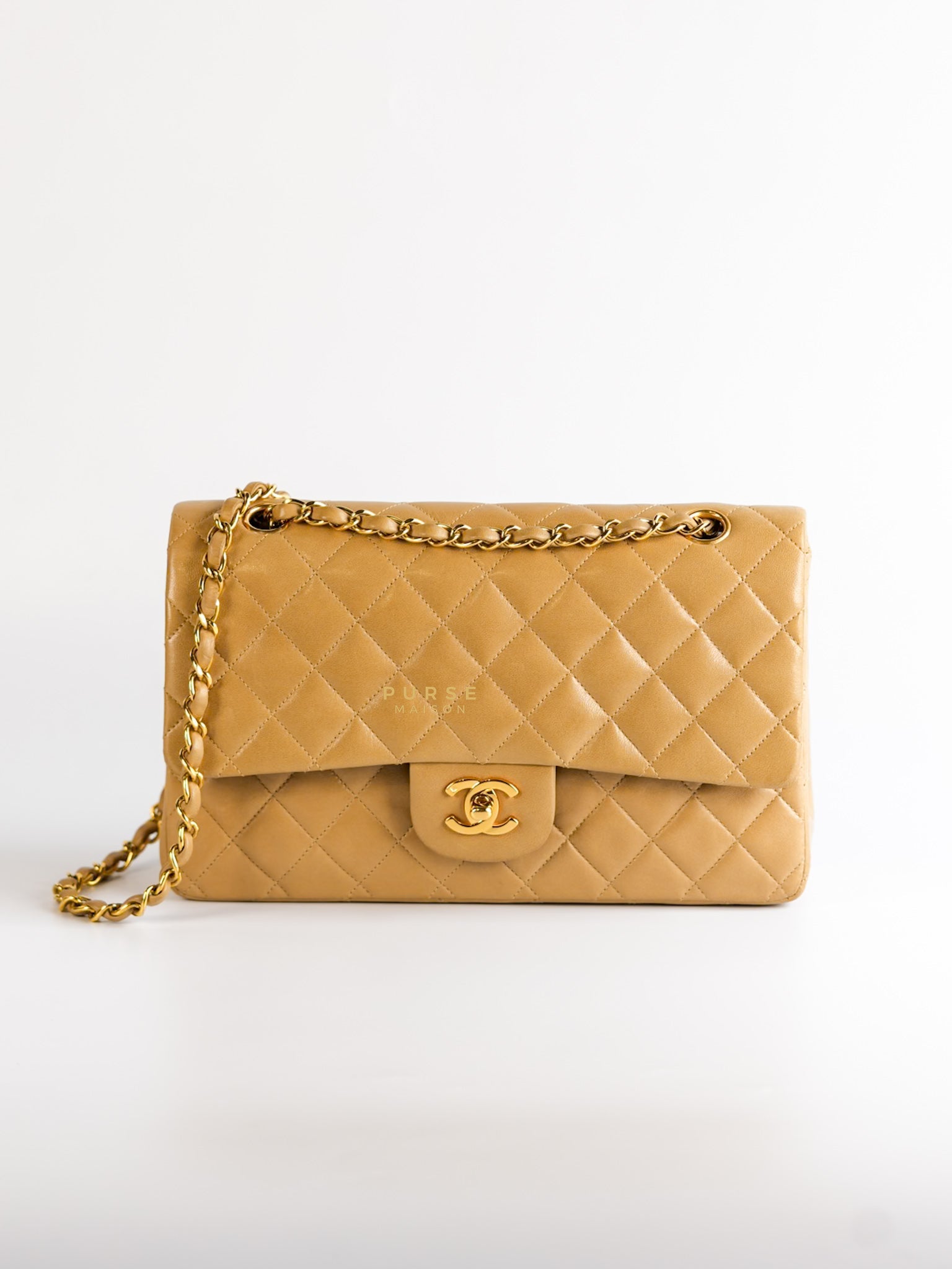 Vintage Classic Double Flap Medium in Dark Beige Lambskin and 24k Gold Hardware Series 3 | Purse Maison Luxury Bags Shop