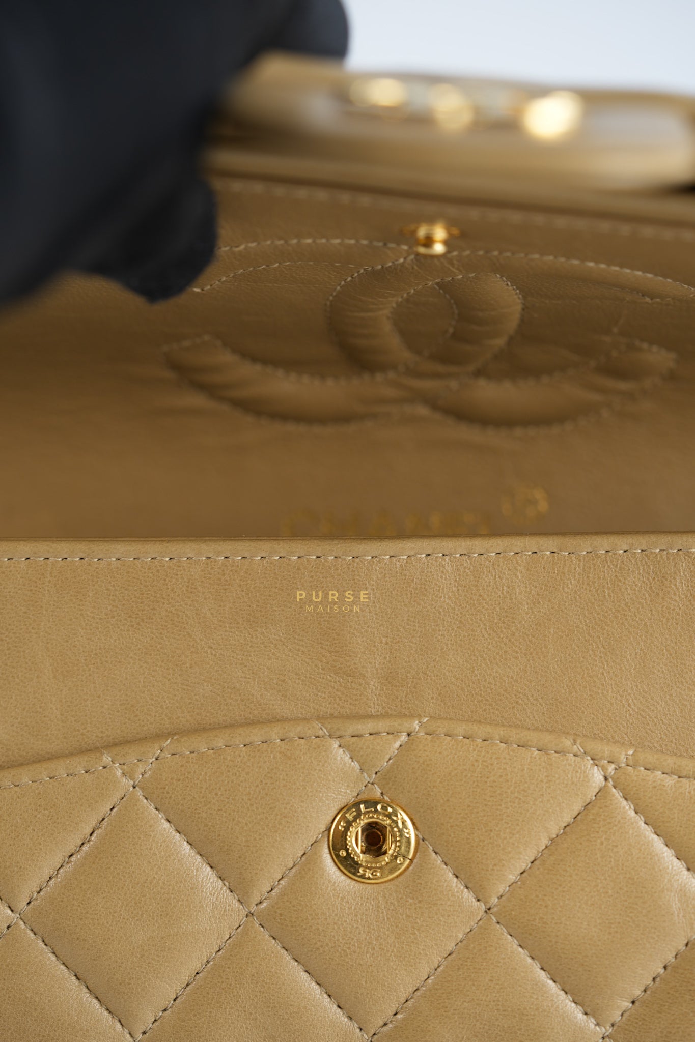 Vintage Classic Double Flap Medium in Dark Beige Lambskin and 24k Gold Hardware Series 3 | Purse Maison Luxury Bags Shop