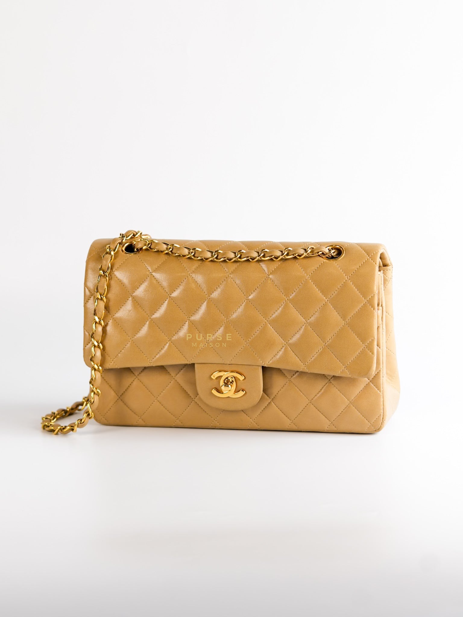 Vintage Classic Double Flap Medium in Dark Beige Lambskin and 24k Gold Hardware Series 3 | Purse Maison Luxury Bags Shop