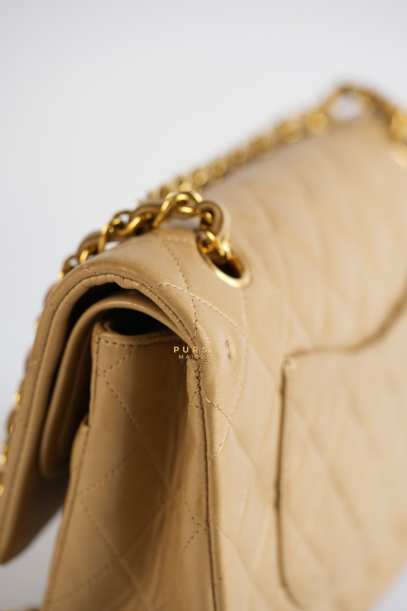 Vintage Classic Double Flap Medium in Dark Beige Lambskin and 24k Gold Hardware Series 3 | Purse Maison Luxury Bags Shop