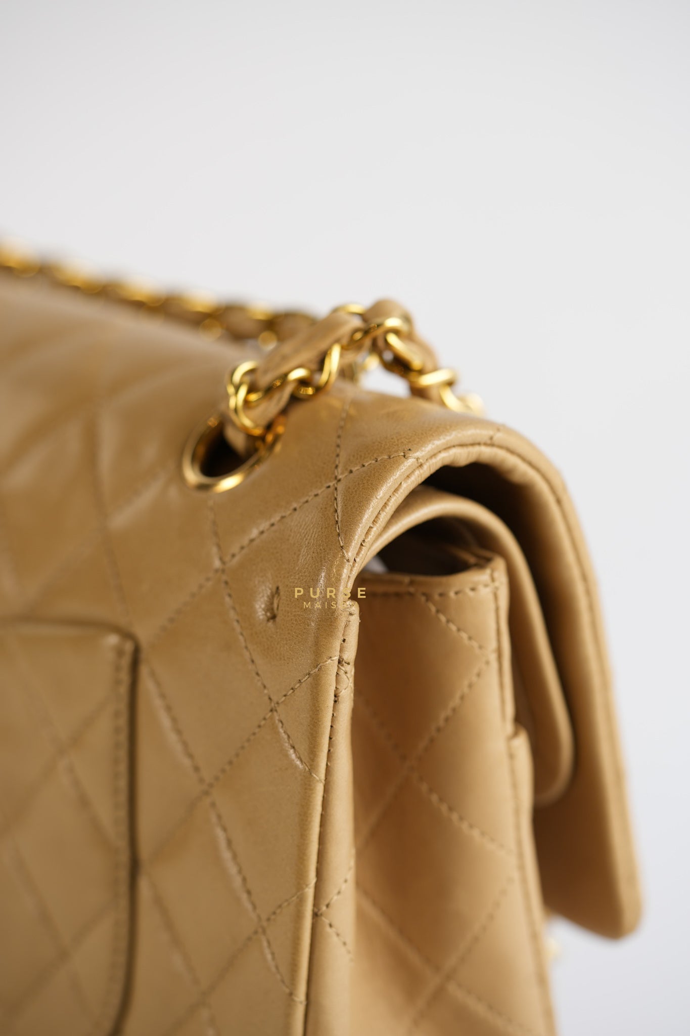 Vintage Classic Double Flap Medium in Dark Beige Lambskin and 24k Gold Hardware Series 3 | Purse Maison Luxury Bags Shop